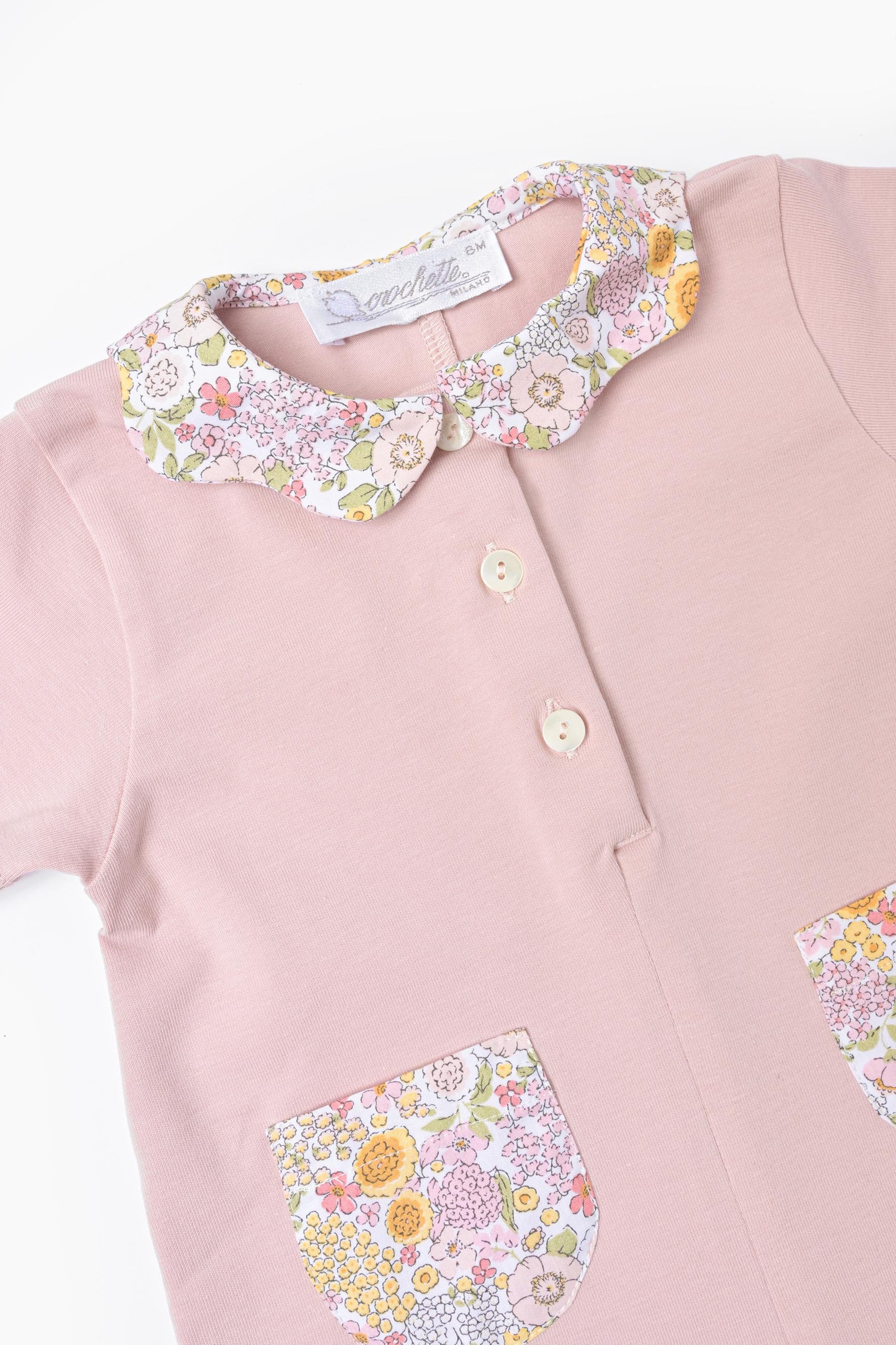 Tutina estiva neonata jersey rosa e fiore rosa Crochette