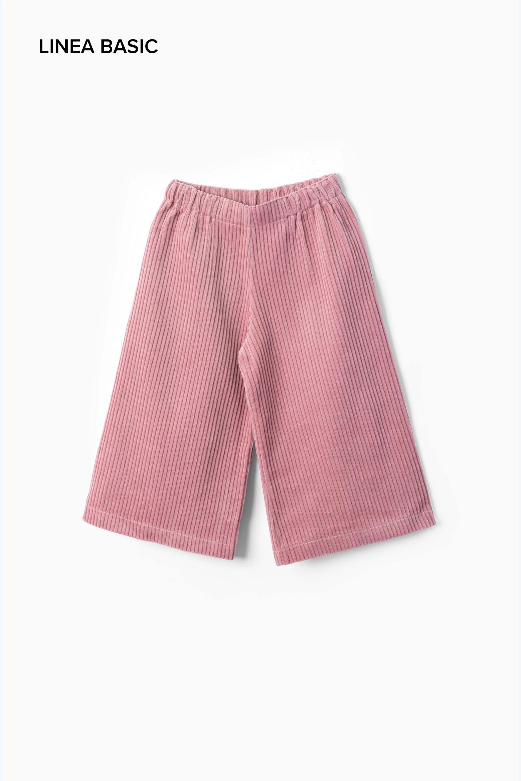 Pantaloni bambina larghi velluto a costa larga rosa polvere
