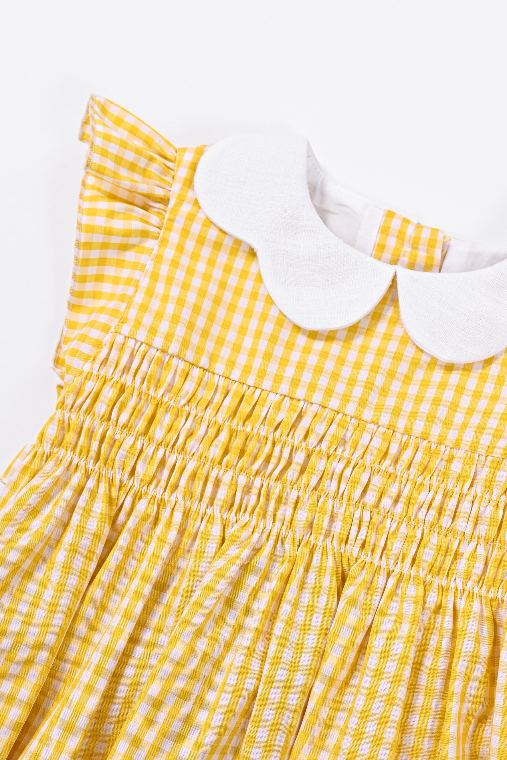 Pagliaccetto smock vichy giallo con colletto