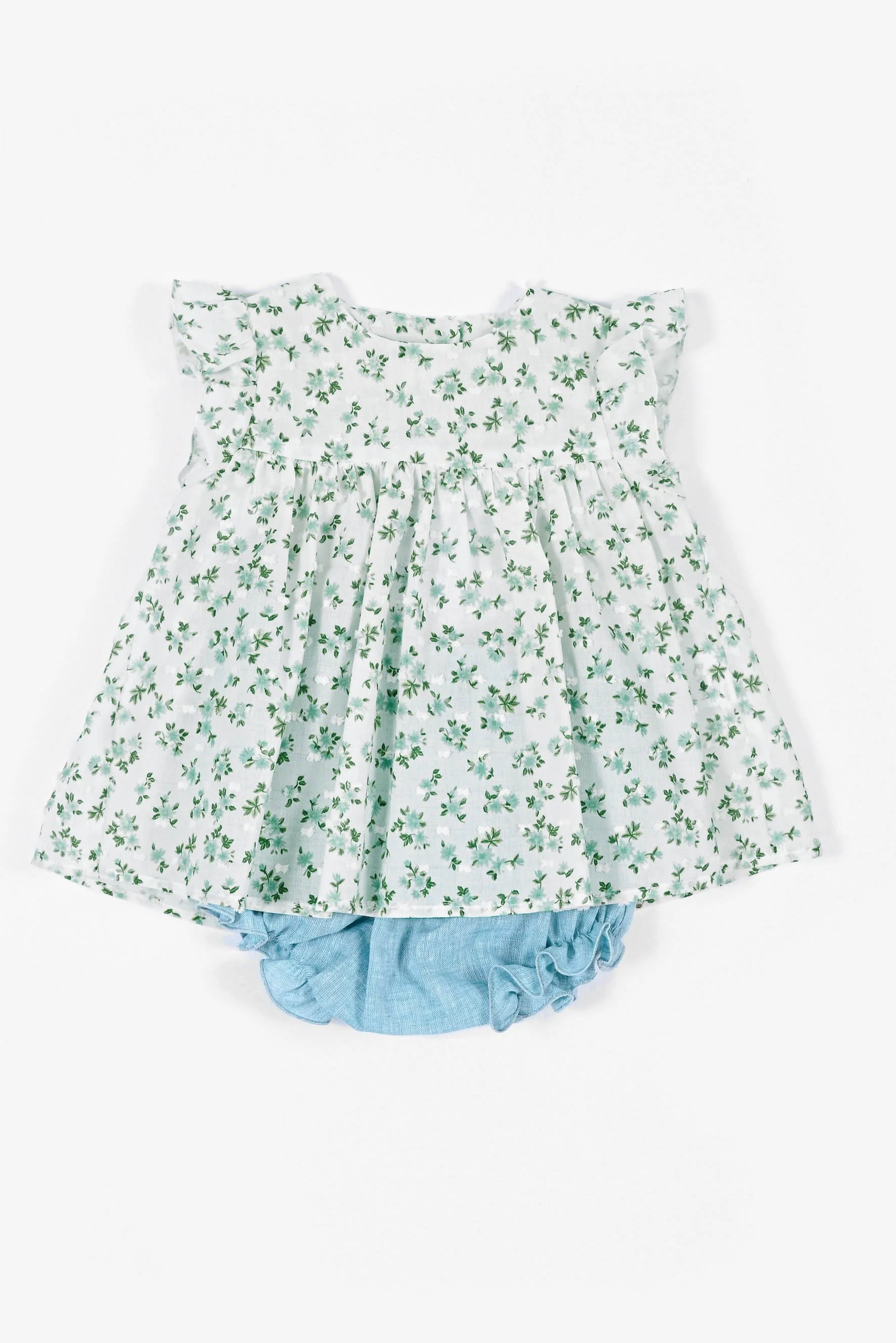 Completo neonata fiore verde plumetis