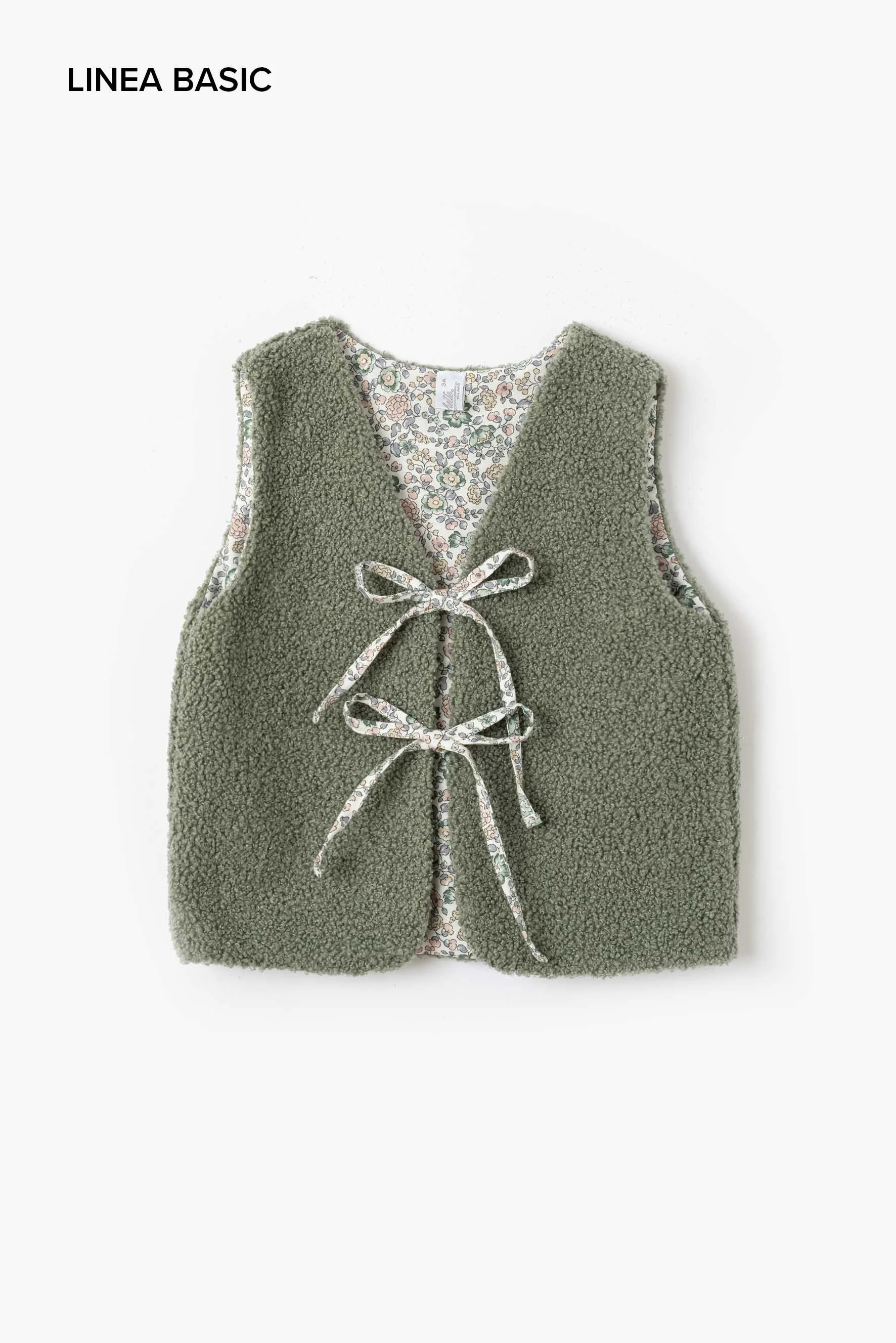 Gilet bambina double orsetto lichen e fiore verde