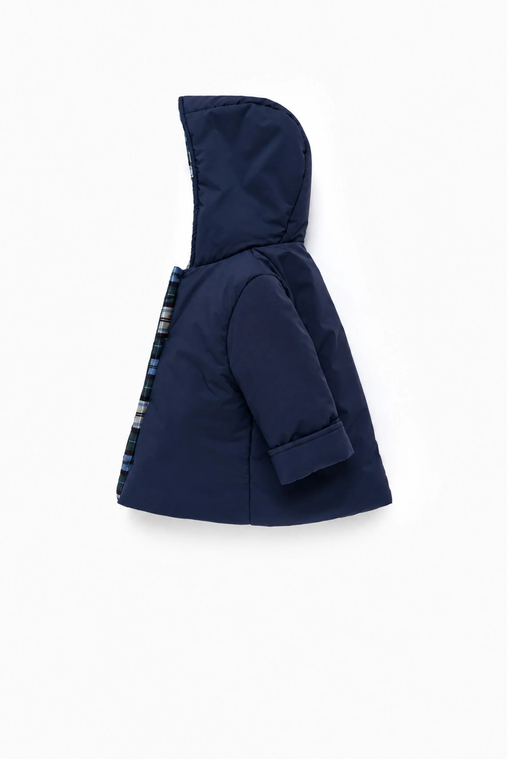 Giacca con cappuccio bambino blu e scozzese Crochette