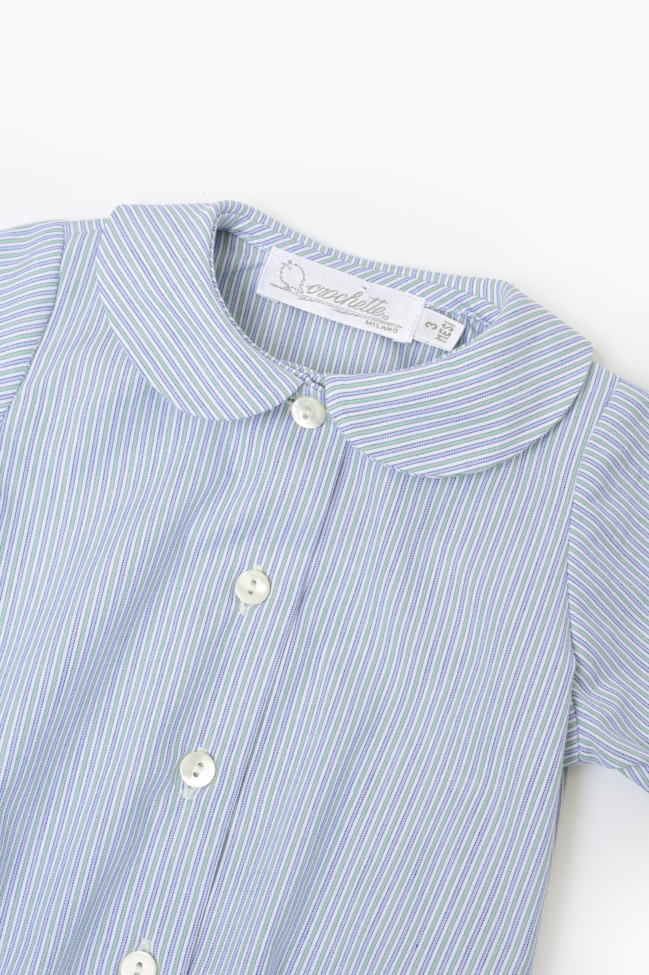 Body camicia neonato righina verde avio dettaglio