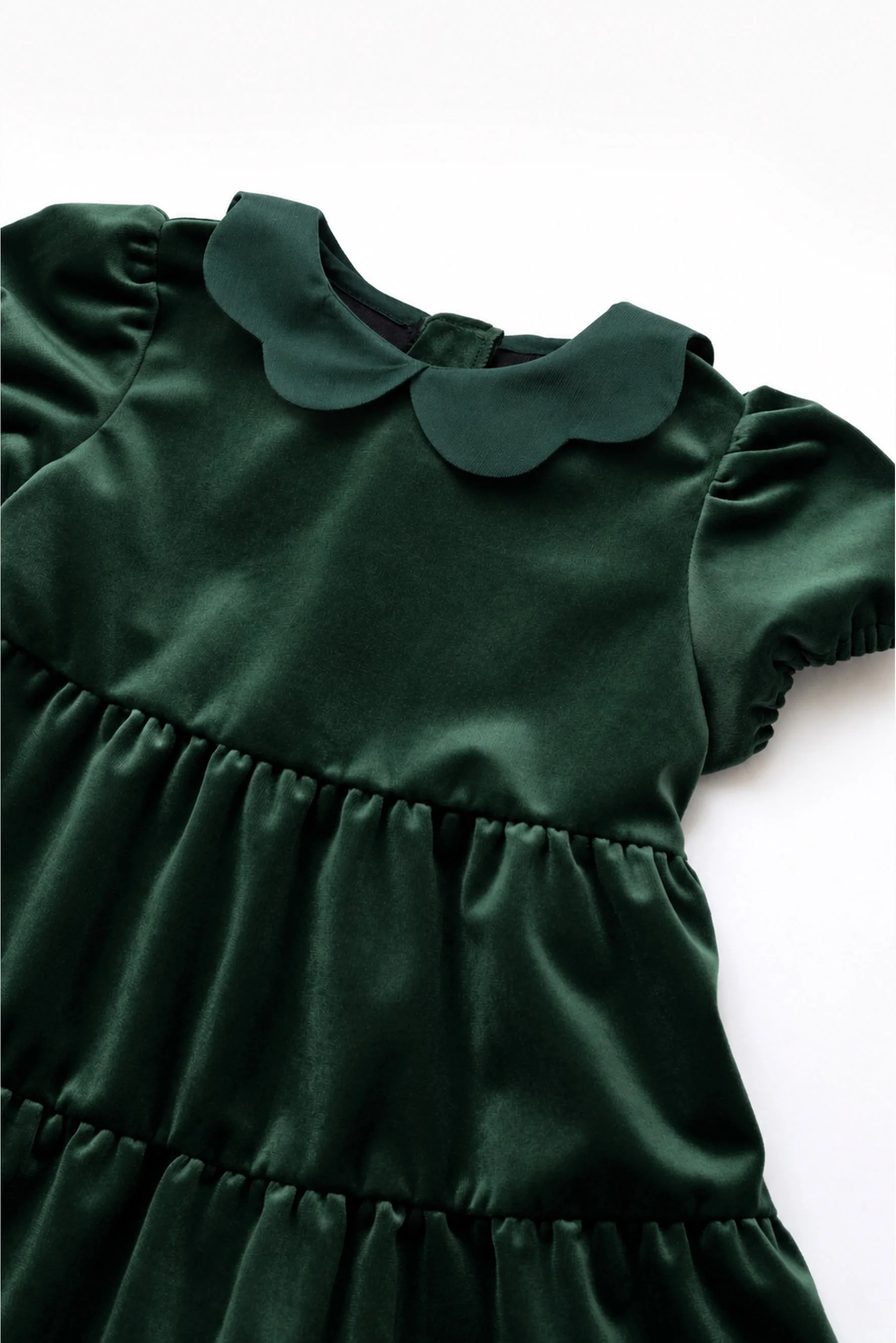 Vestito cerimonia balze velluto verde Crochette