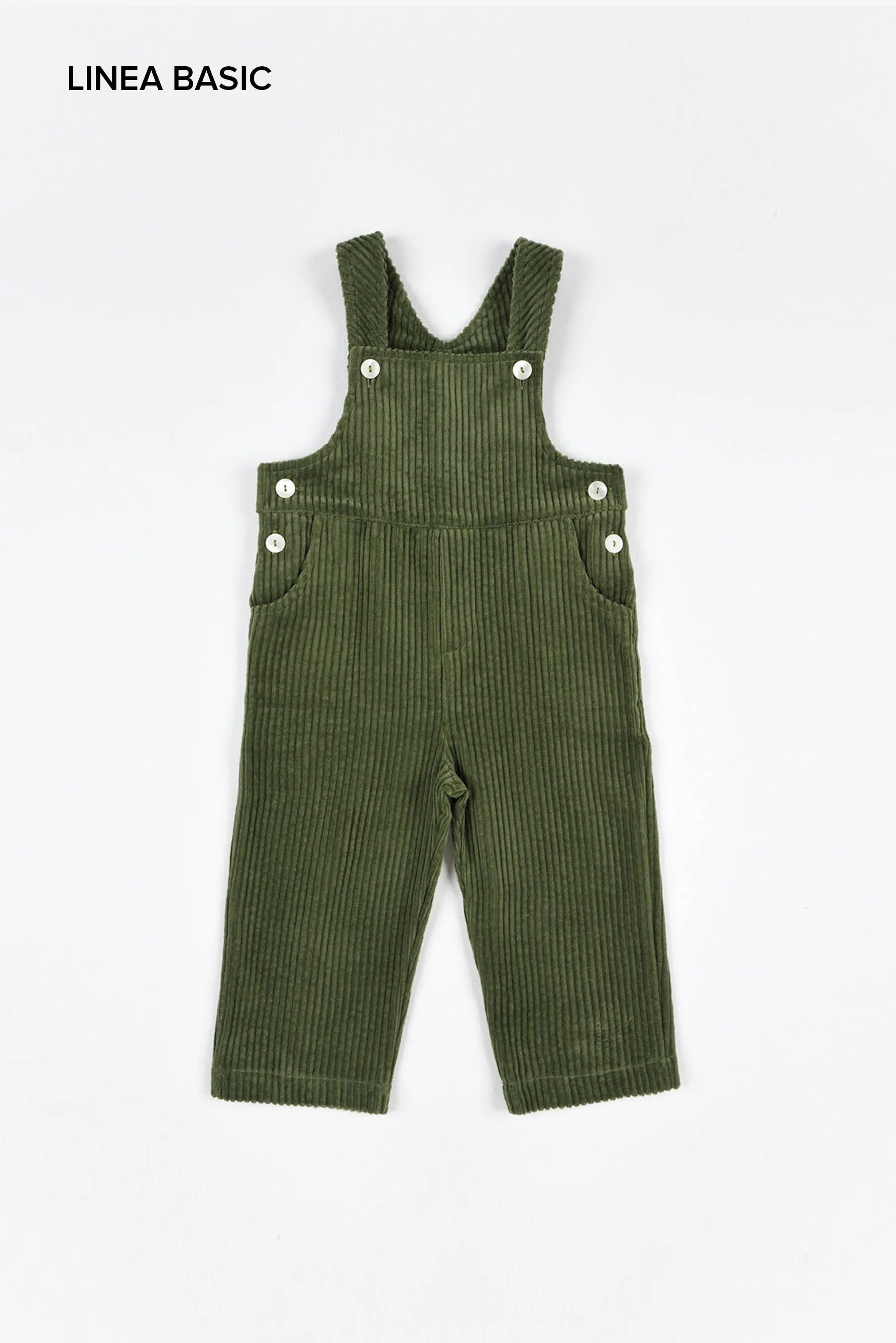 Salopette unisex in velluto costa larga verde oliva