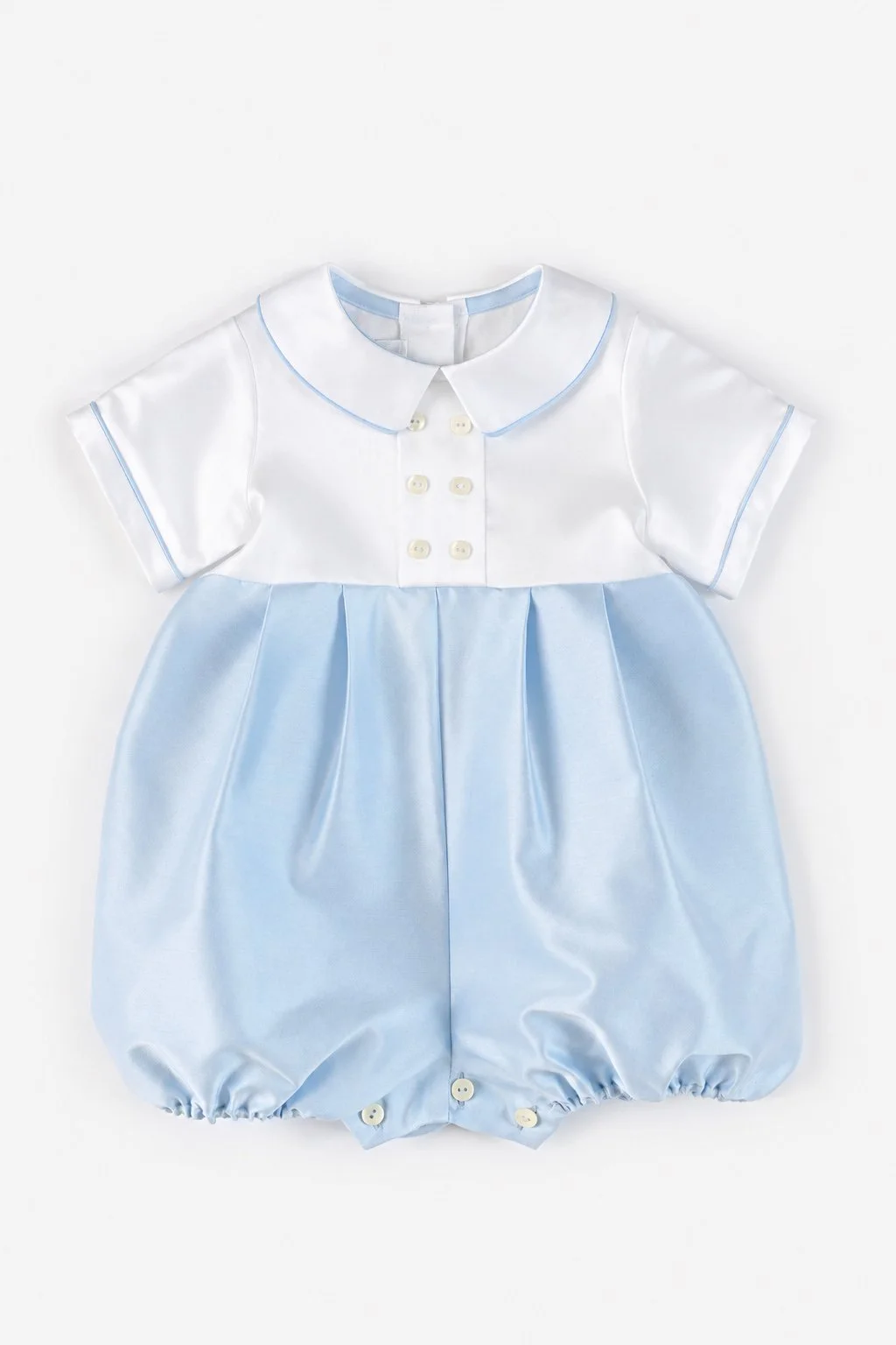 Pagliaccetto cerimonia neonato raso bianco e celeste