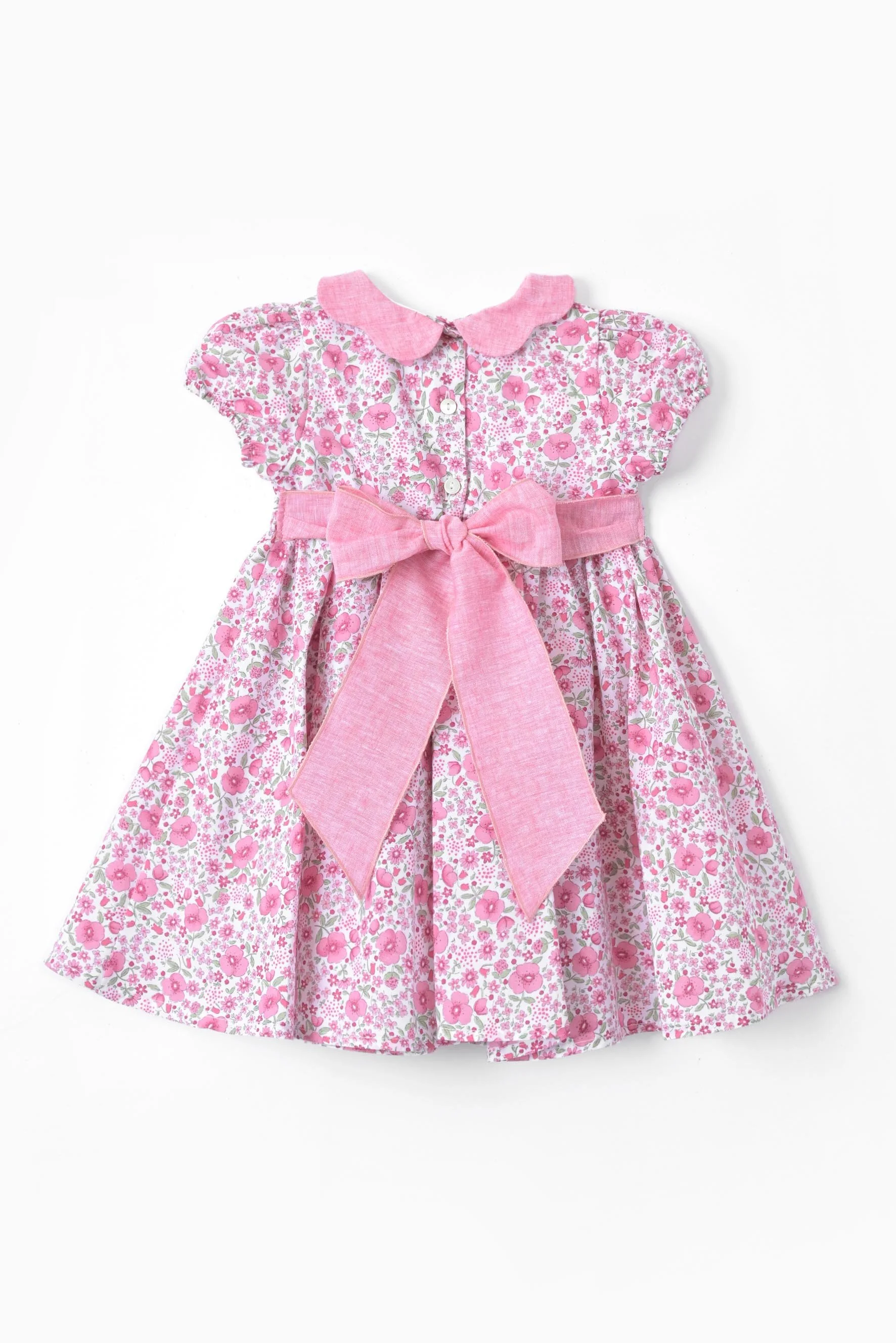 Vestito bambina lino fiore rosso retro