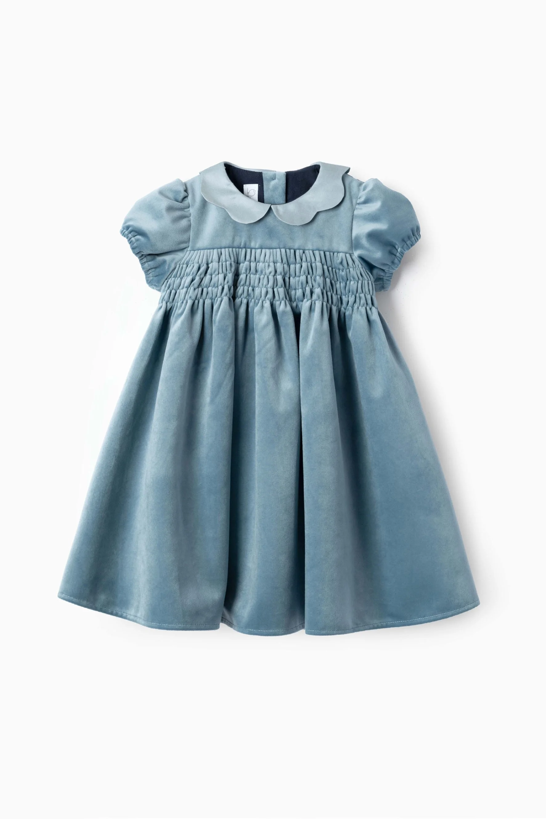 Vestito bambina smock velluto azzurro Crochette