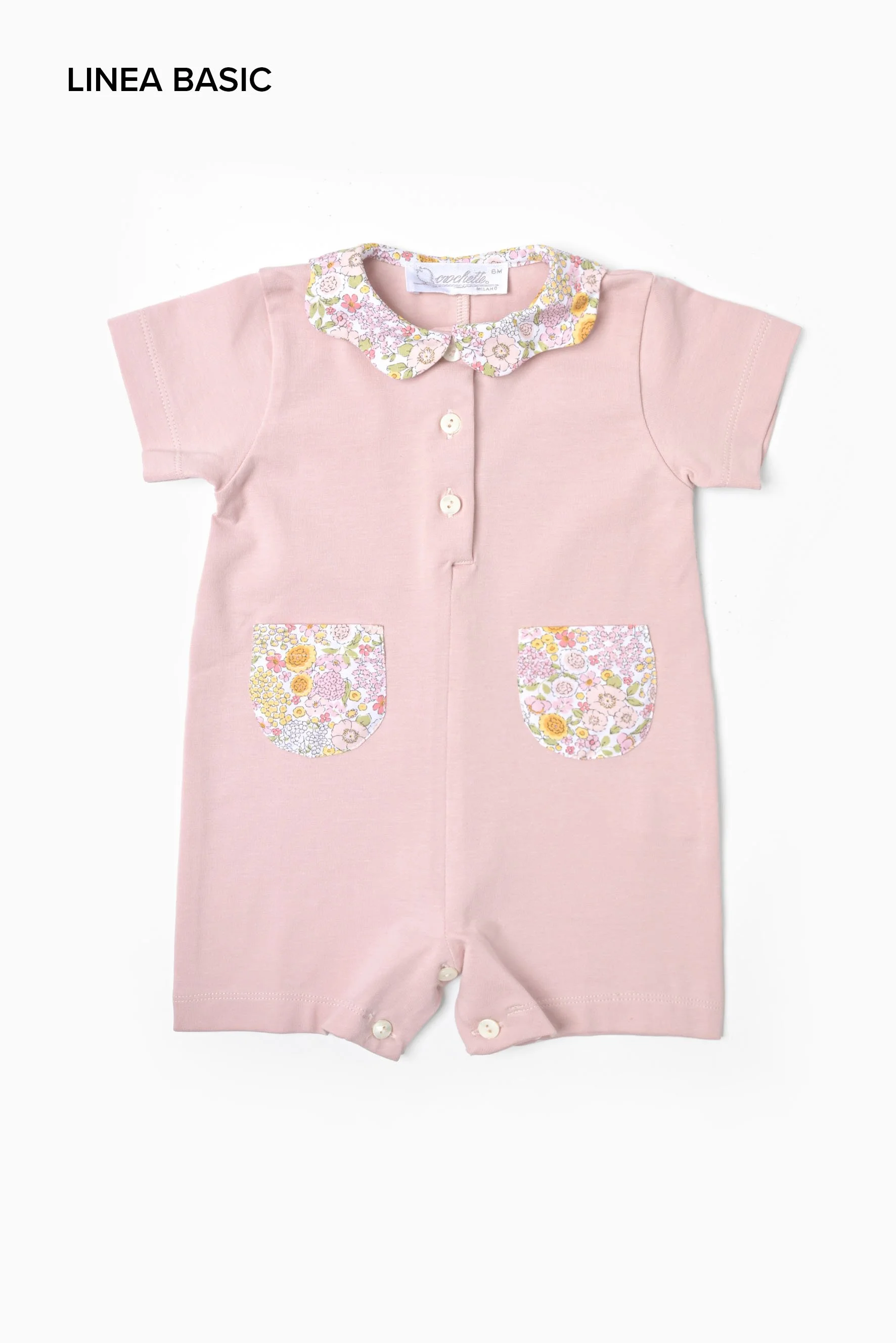 Tutina estiva neonata jersey rosa e fiore Crochette