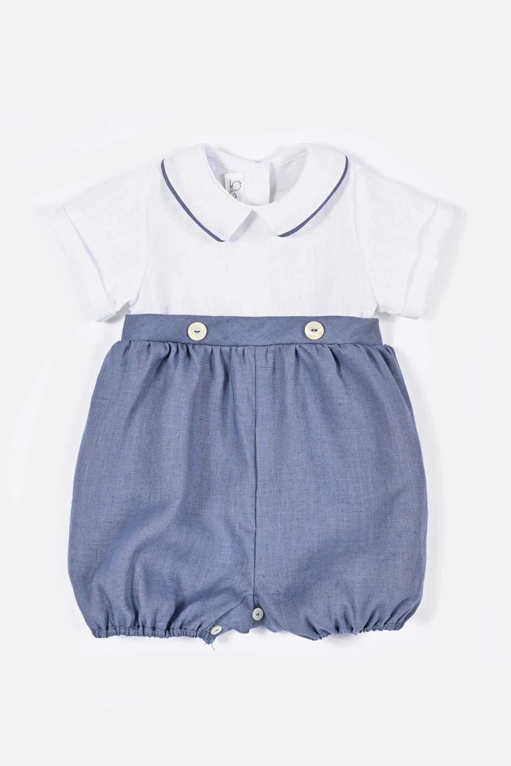 Pagliaccetto neonato lino bianco e tempesta