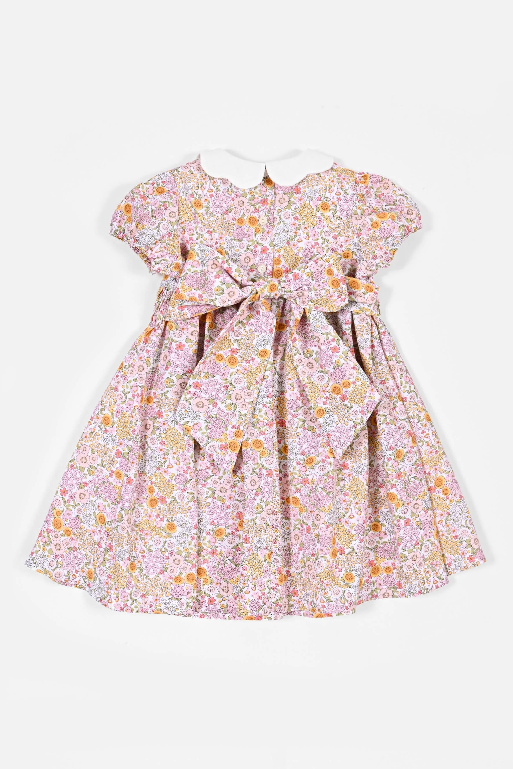 Vestito bambina elasticato fiore rosa giallo retro