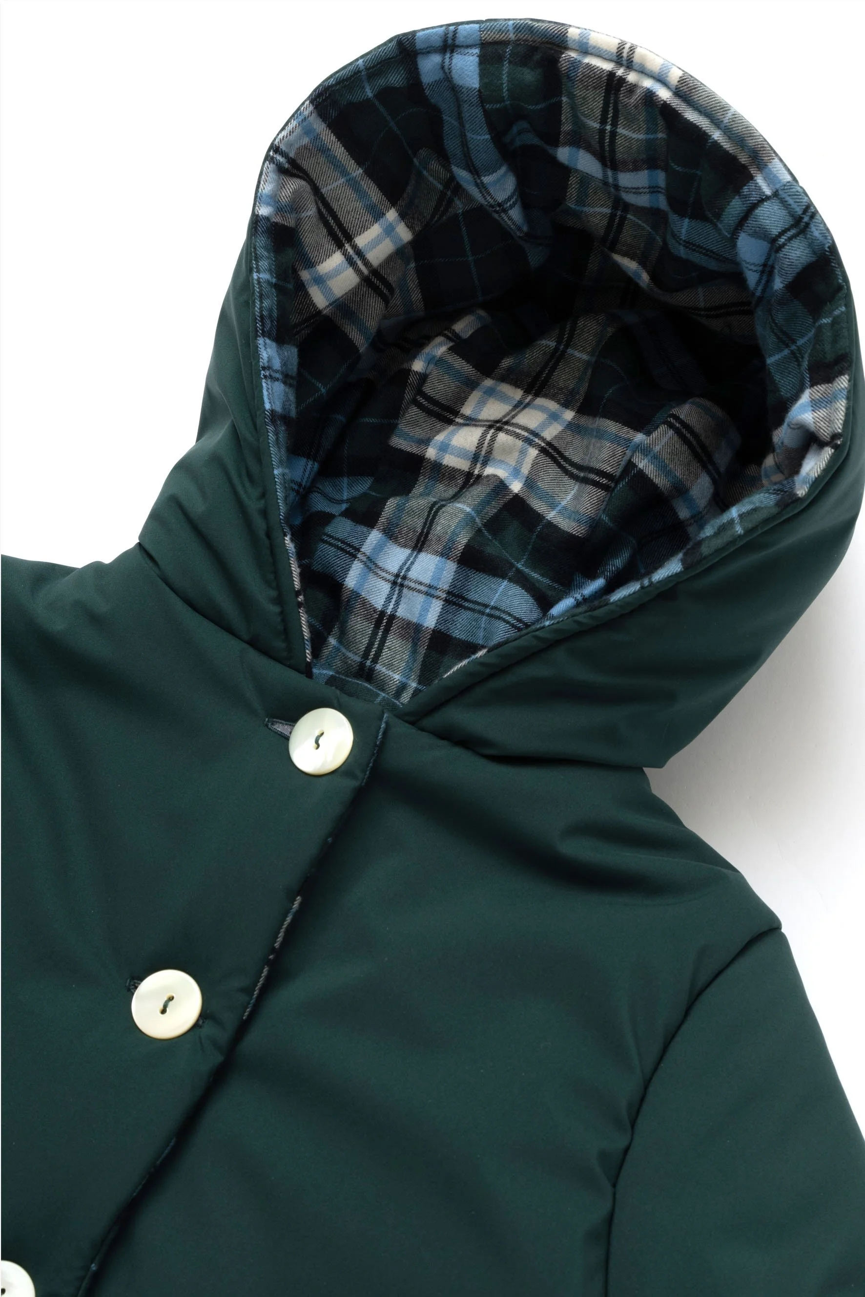 Giacca con cappuccio verde e tartan