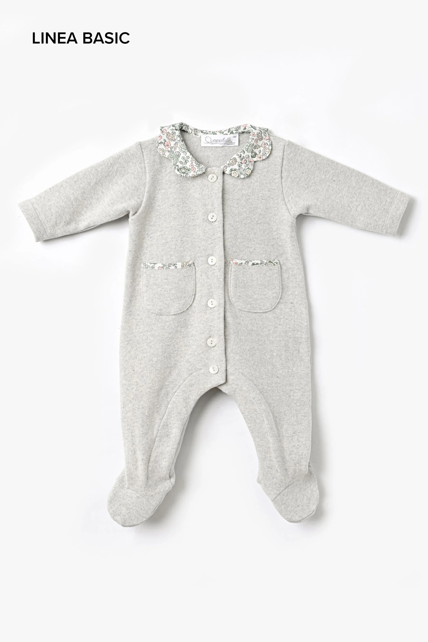 Tutine piedini neonati maglia beige e fiori Crohette