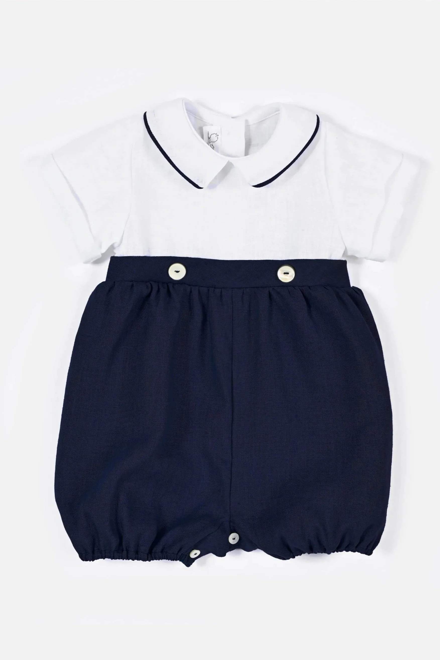 Pagliaccetto neonato lino bianco e blu