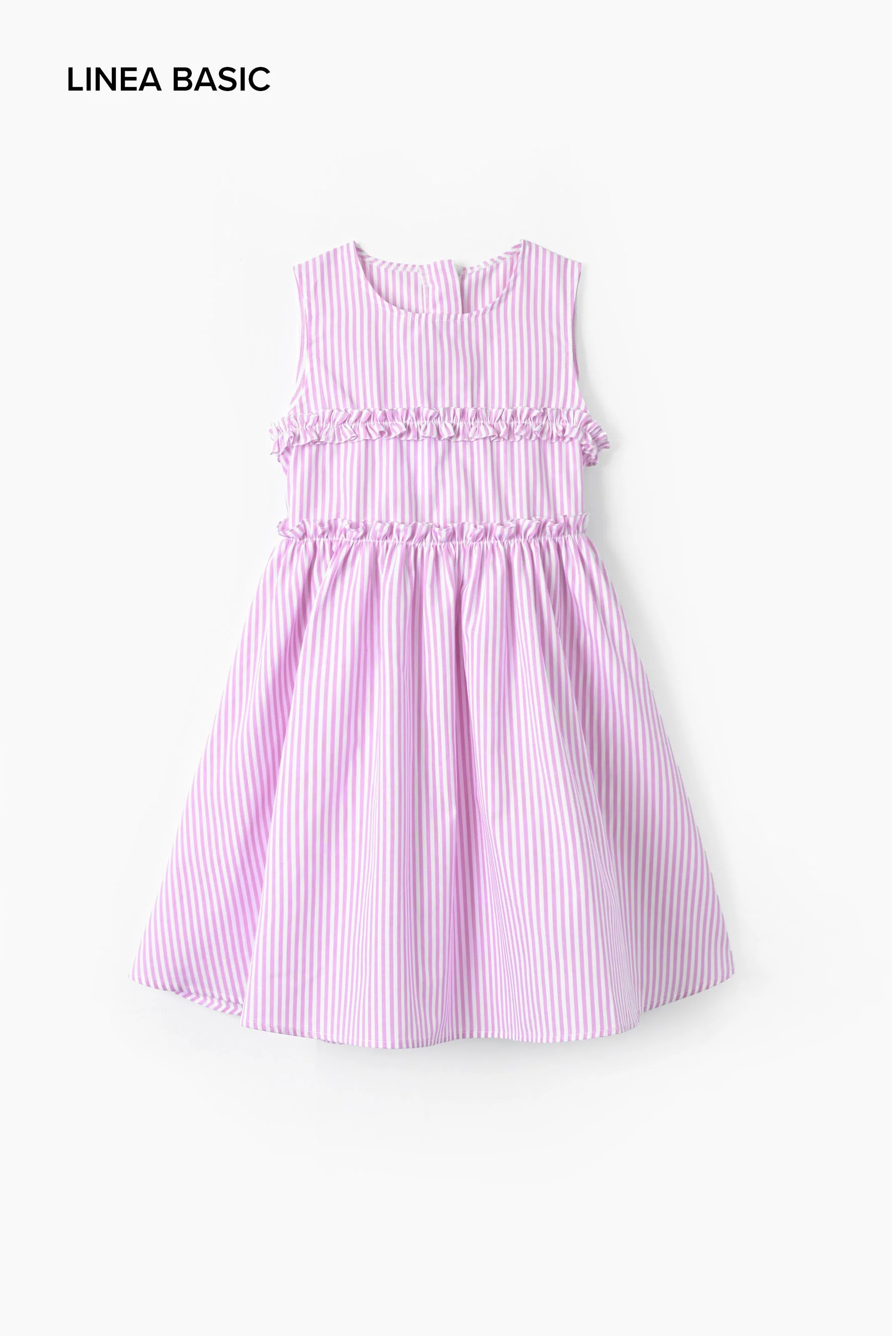 Vestito bambina rouches a righe orchidea