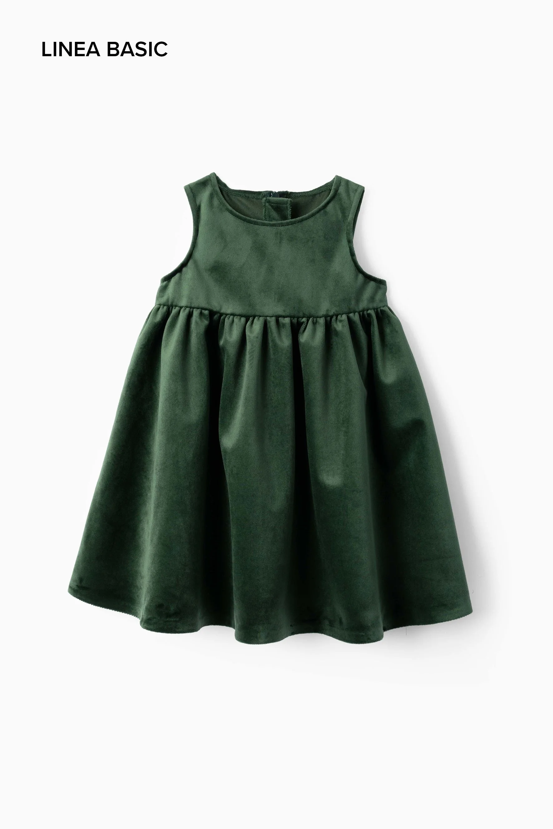 Scamiciato bambina in velluto liscio verde Crochette