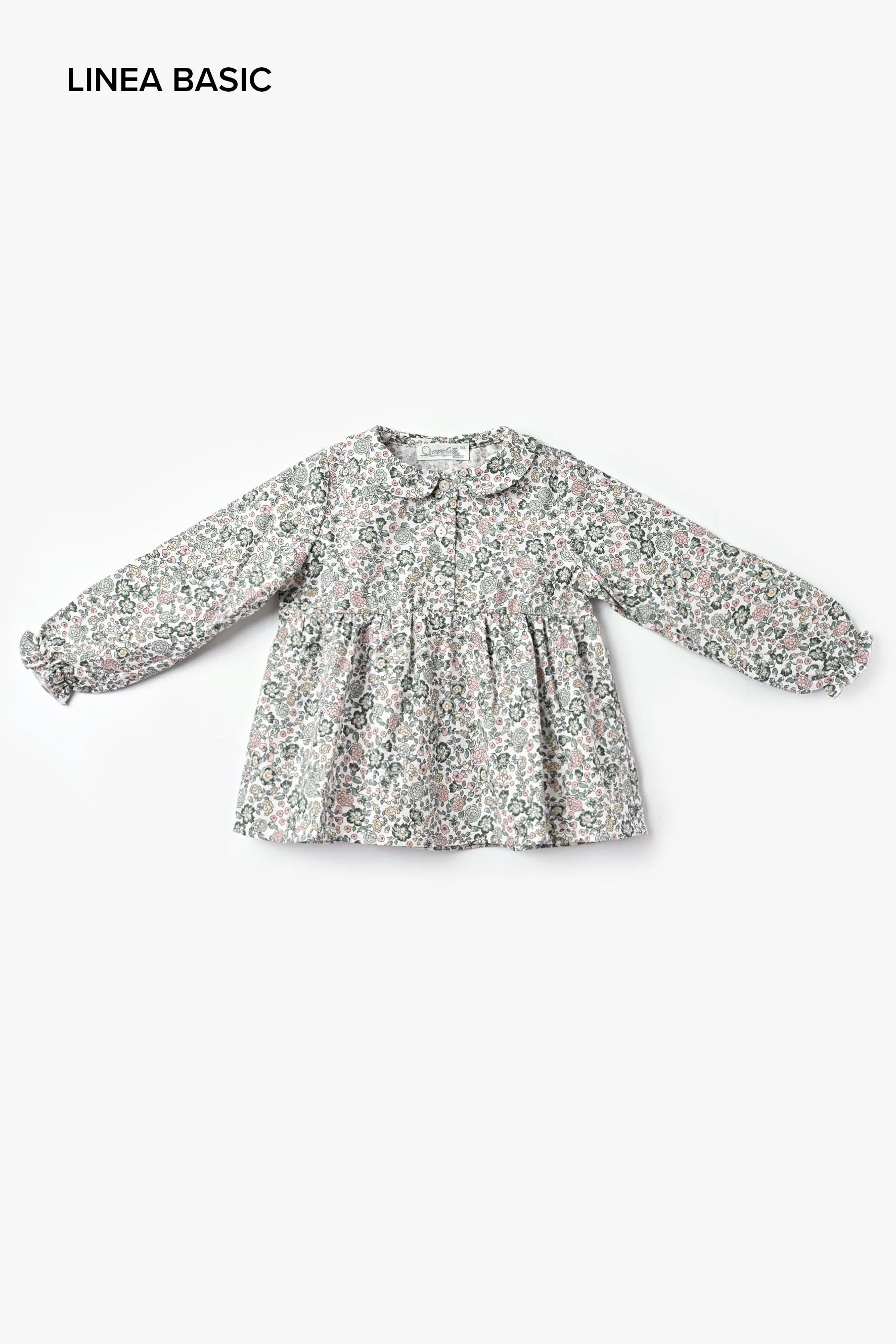 Camicia arricciata bambina fiore verde