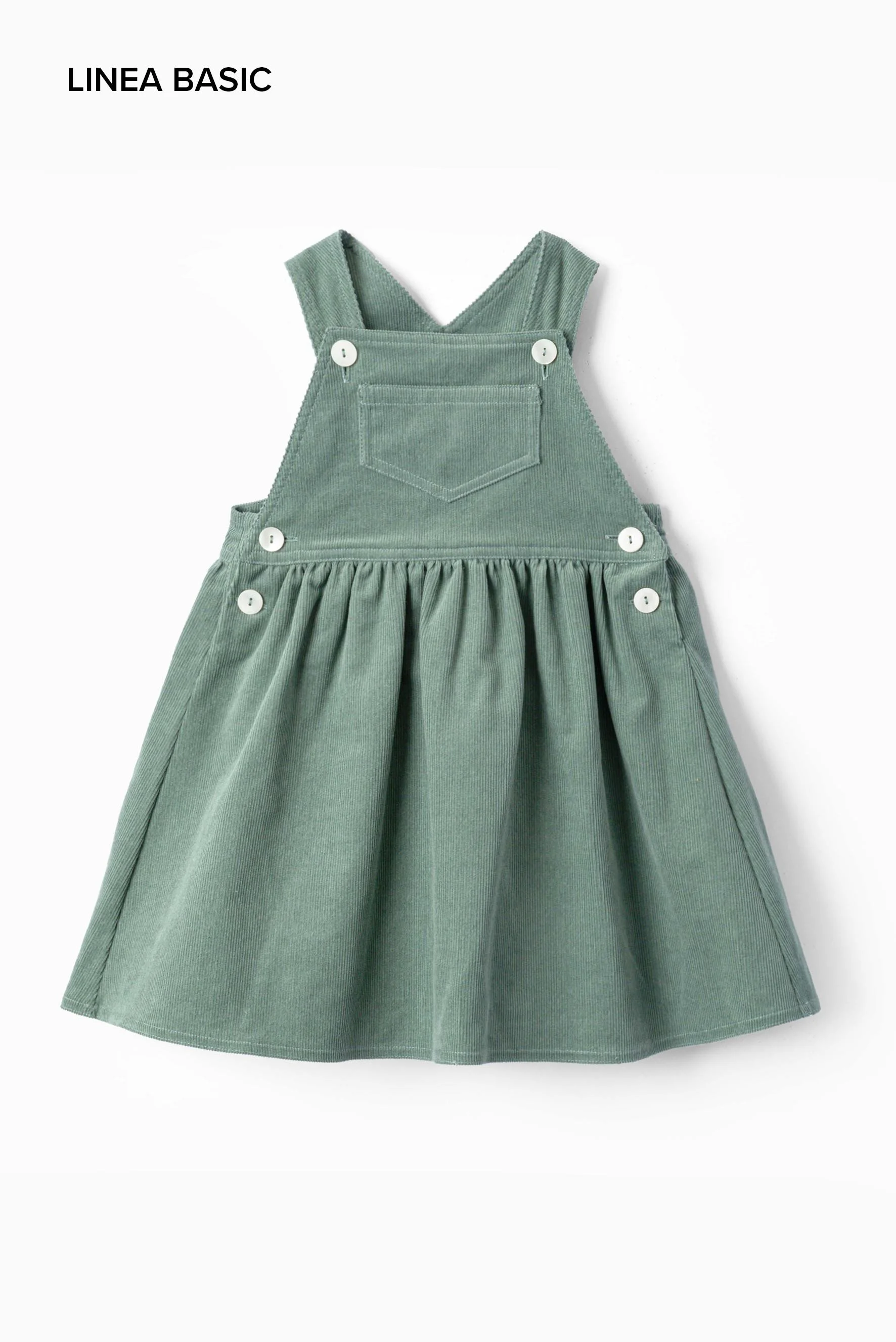 Vestito salopette bambina vellutino salvia
