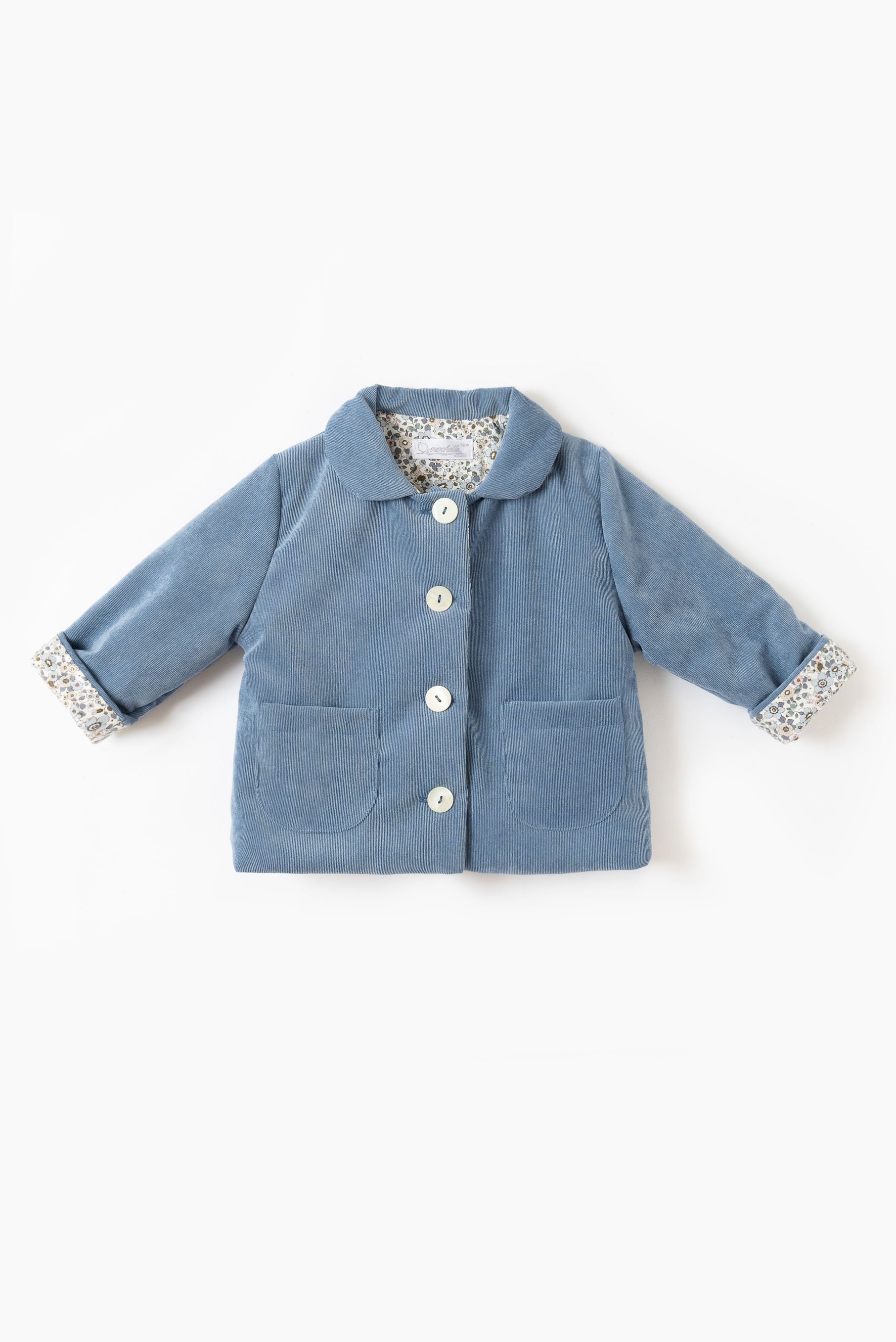 Giacca bambina 60g velluto avio e fiore avio