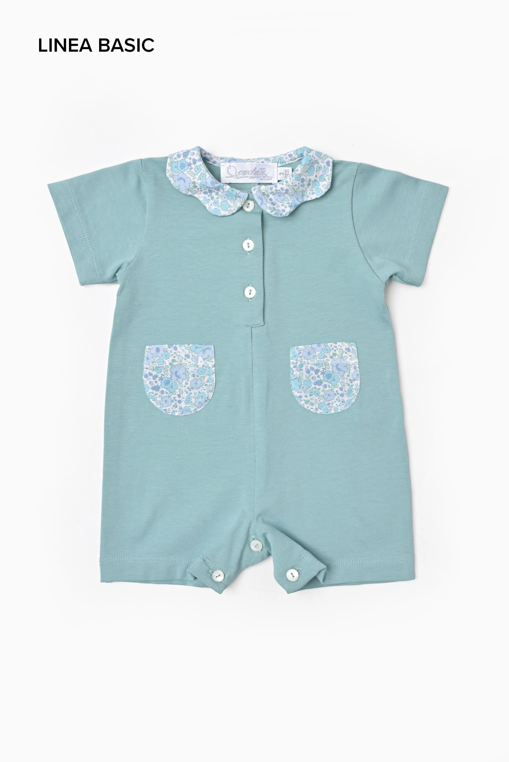 Tutina estiva neonata jersey menta e fiore turchese