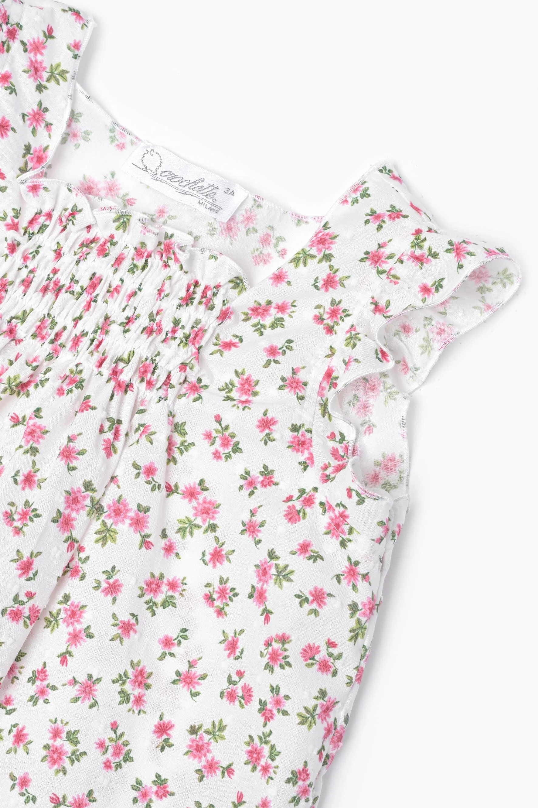 Camicia bambina elasticata fiore rosso plumetis dettaglio