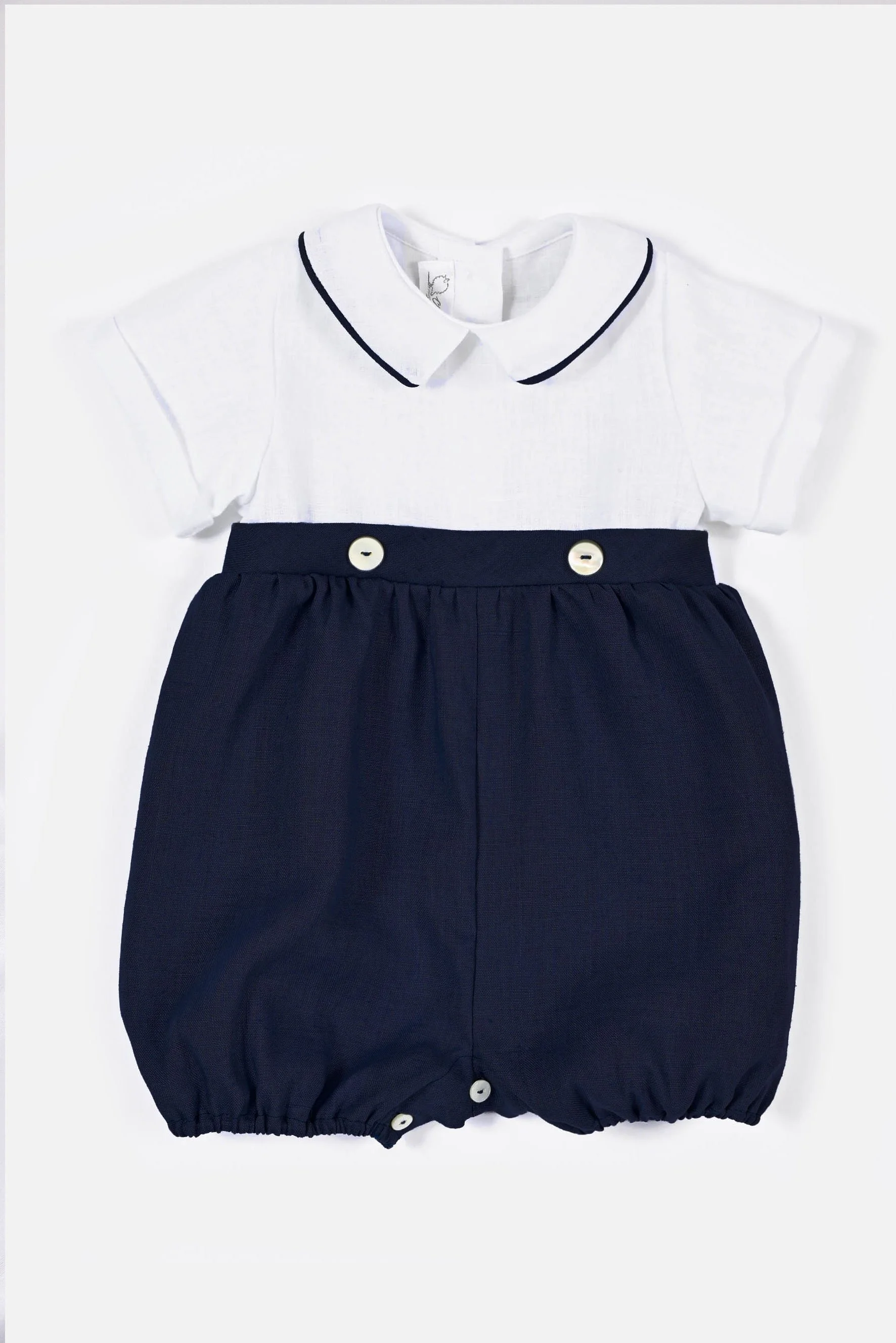 Pagliaccetto neonato lino bianco e blu