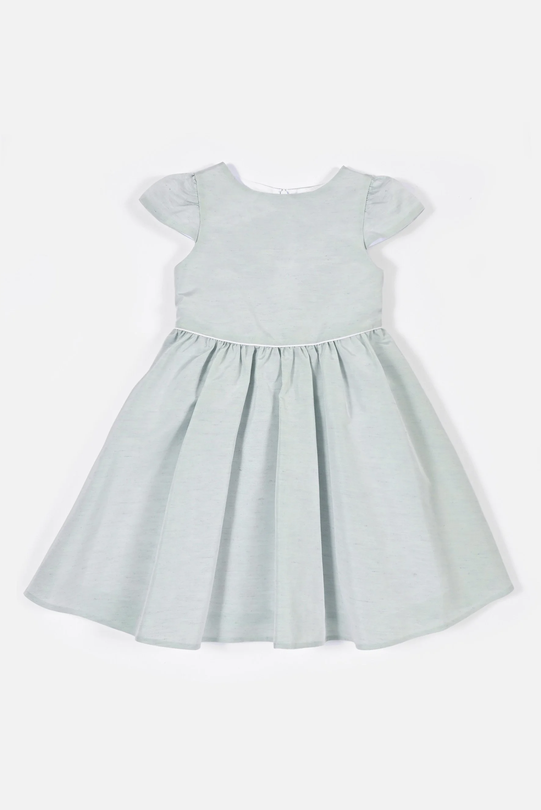 Vestito cerimonia bambina raso lino verde Crochette