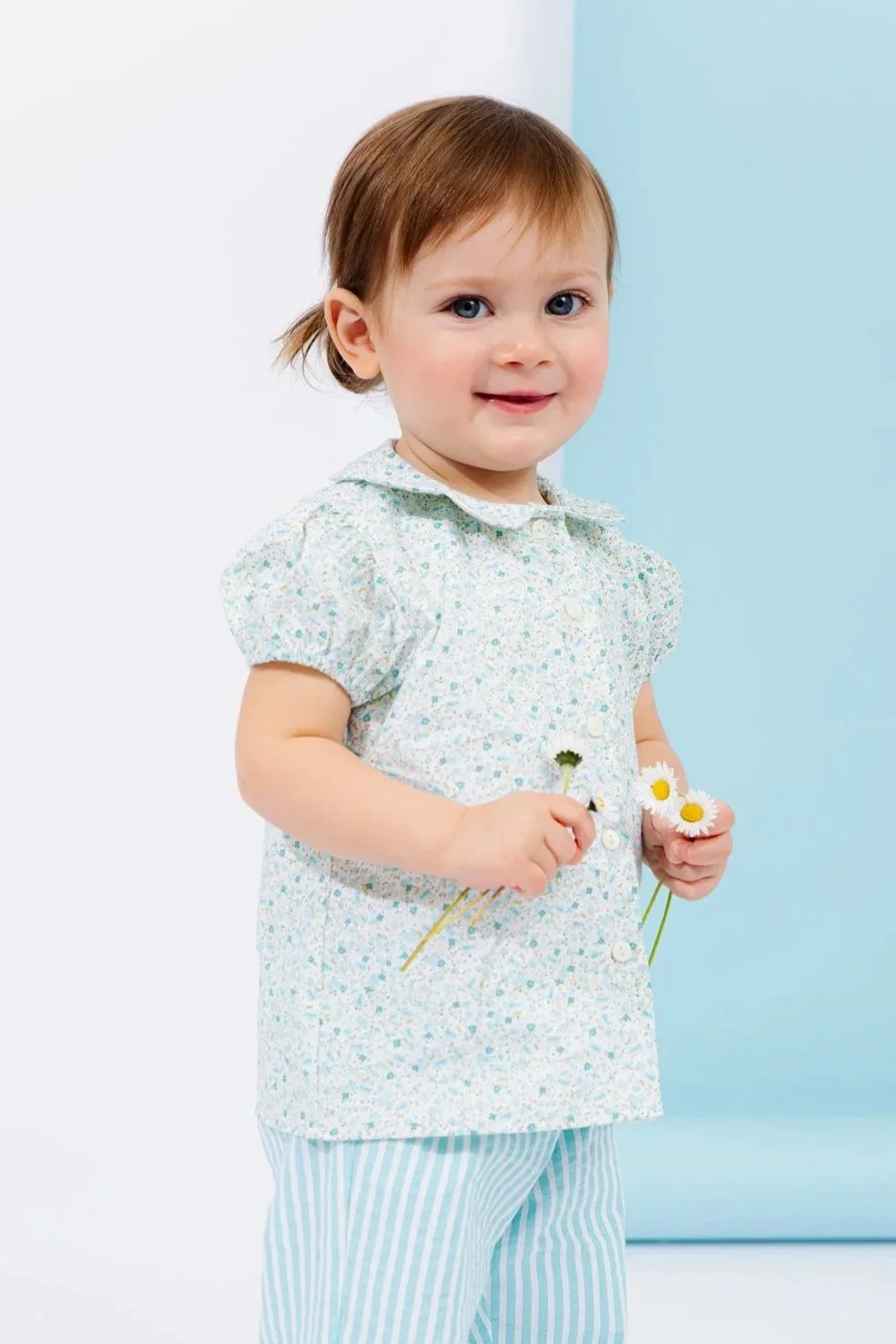 Camicia bambina a fiori turchesi sorriso