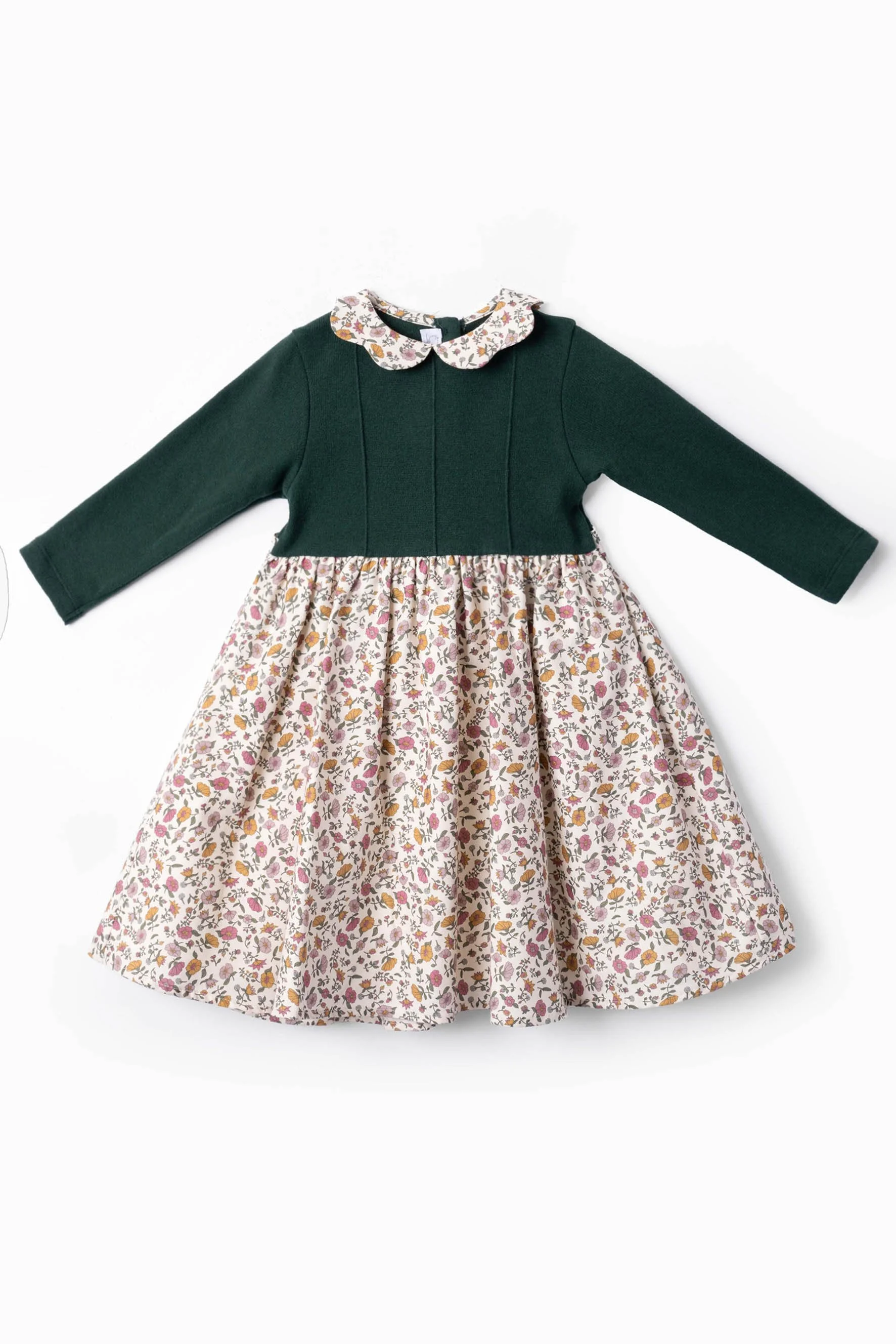 Vestito bambina maglia verde e fiore bohémien Crochette
