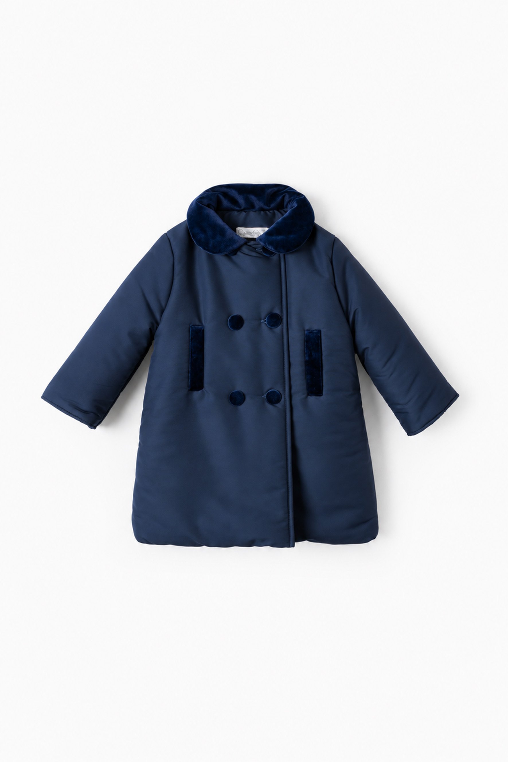 Cappotto imbottito unisex in microfibra e velluto liscio blu