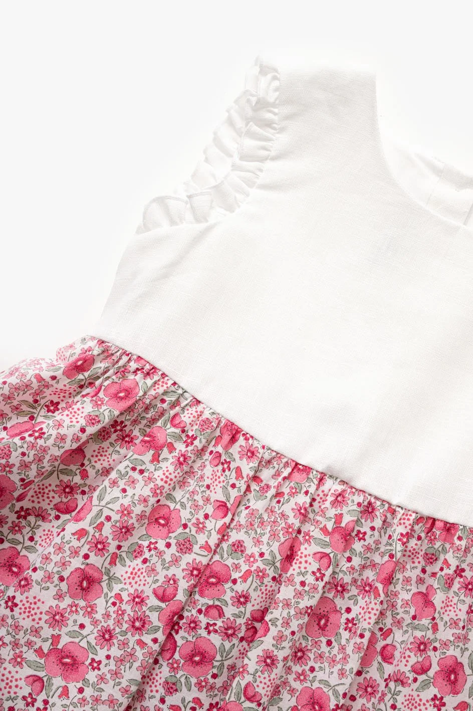 Vestito bambina lino bianco e fiore rosso Crochette