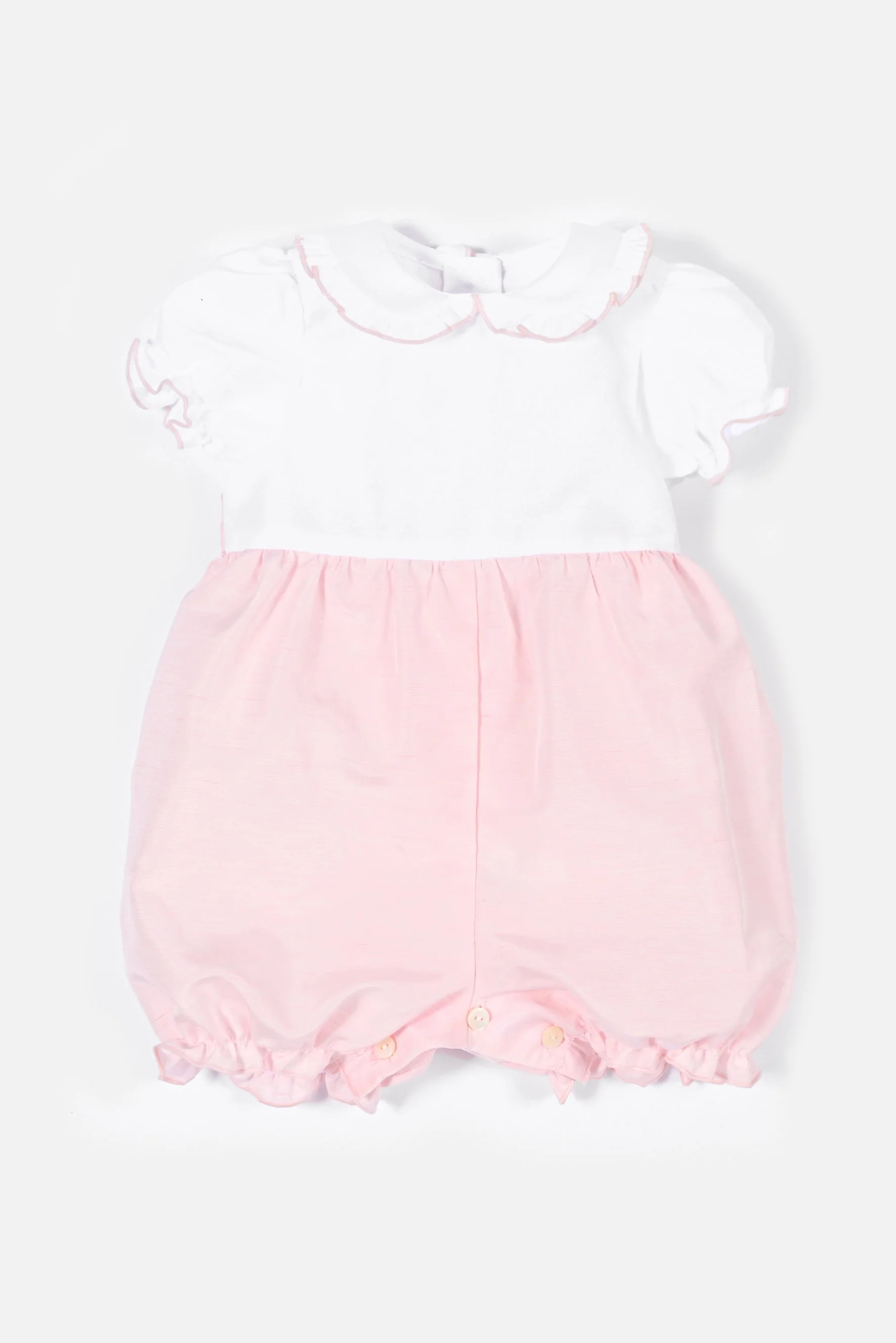Pagliaccetto neonata cerimonia raso lino bianco e rosa