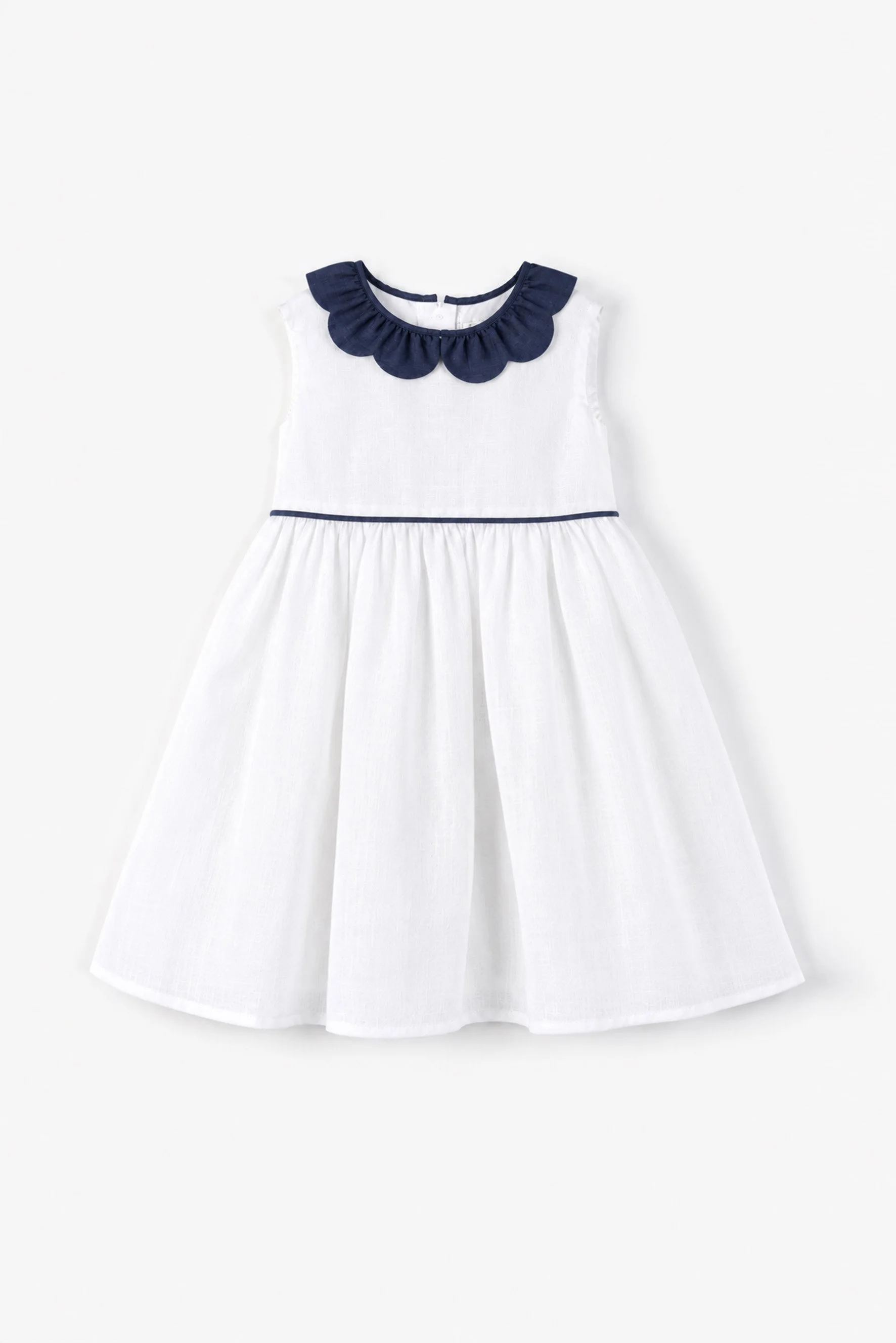 Vestito bambina lino bianco e blu Crochette