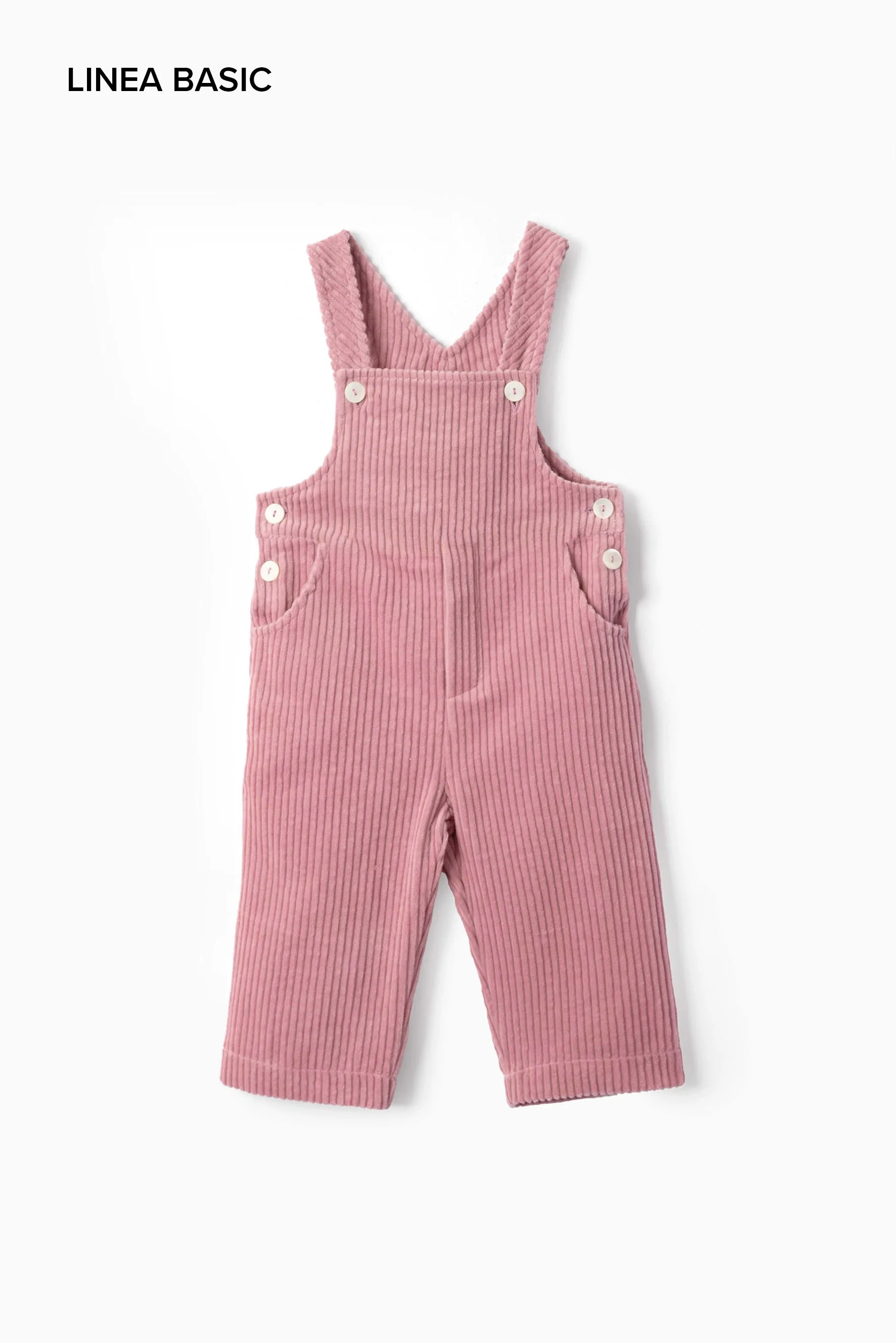 Salopette unisex in velluto costa larga rosa polvere