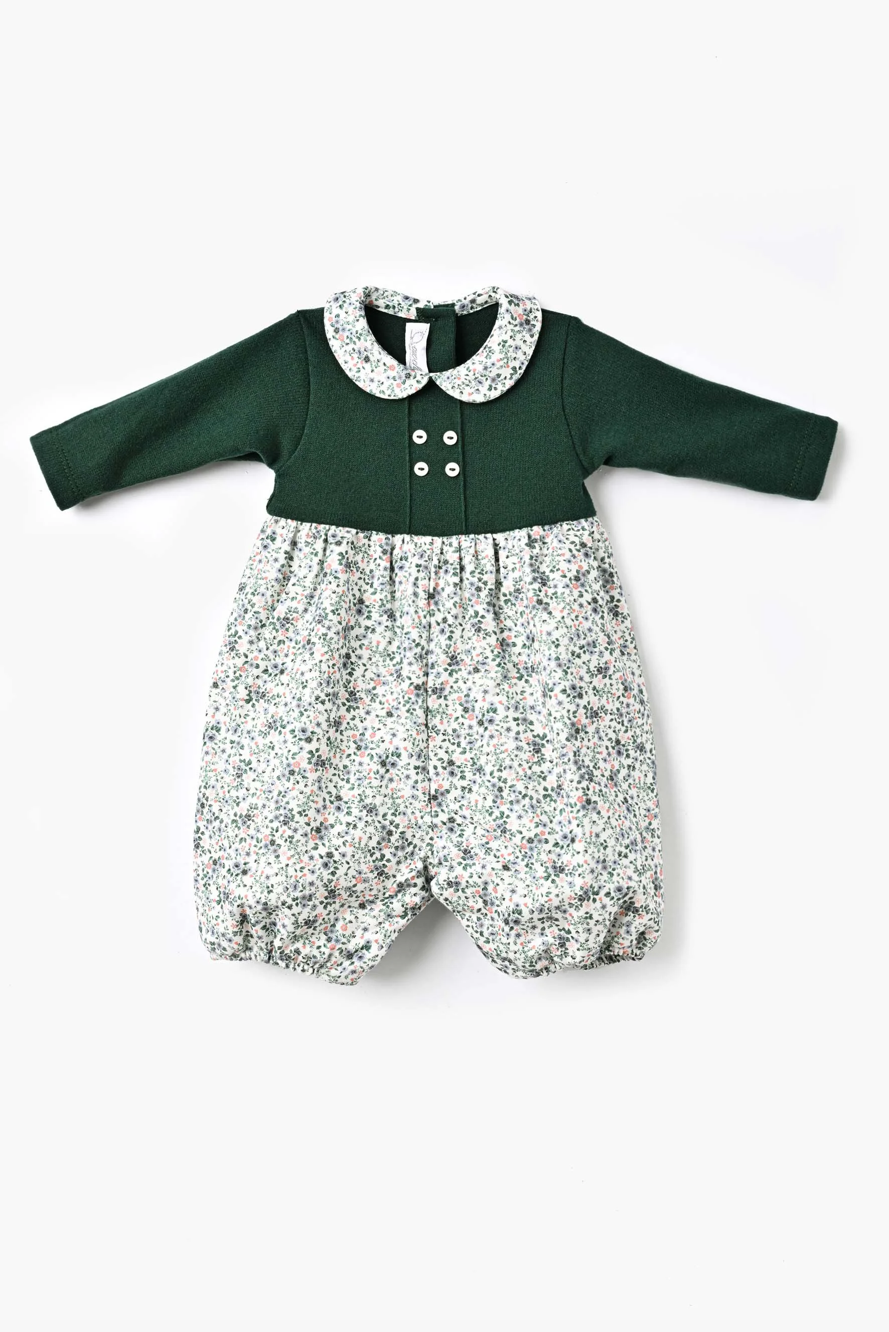 Pagliaccetto neonata maglia verde fiore magico