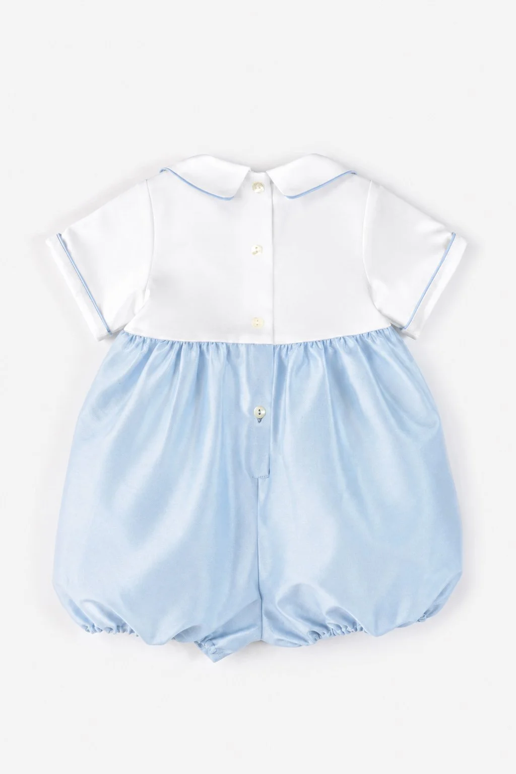 Pagliaccetto cerimonia neonato raso bianco e celeste retro