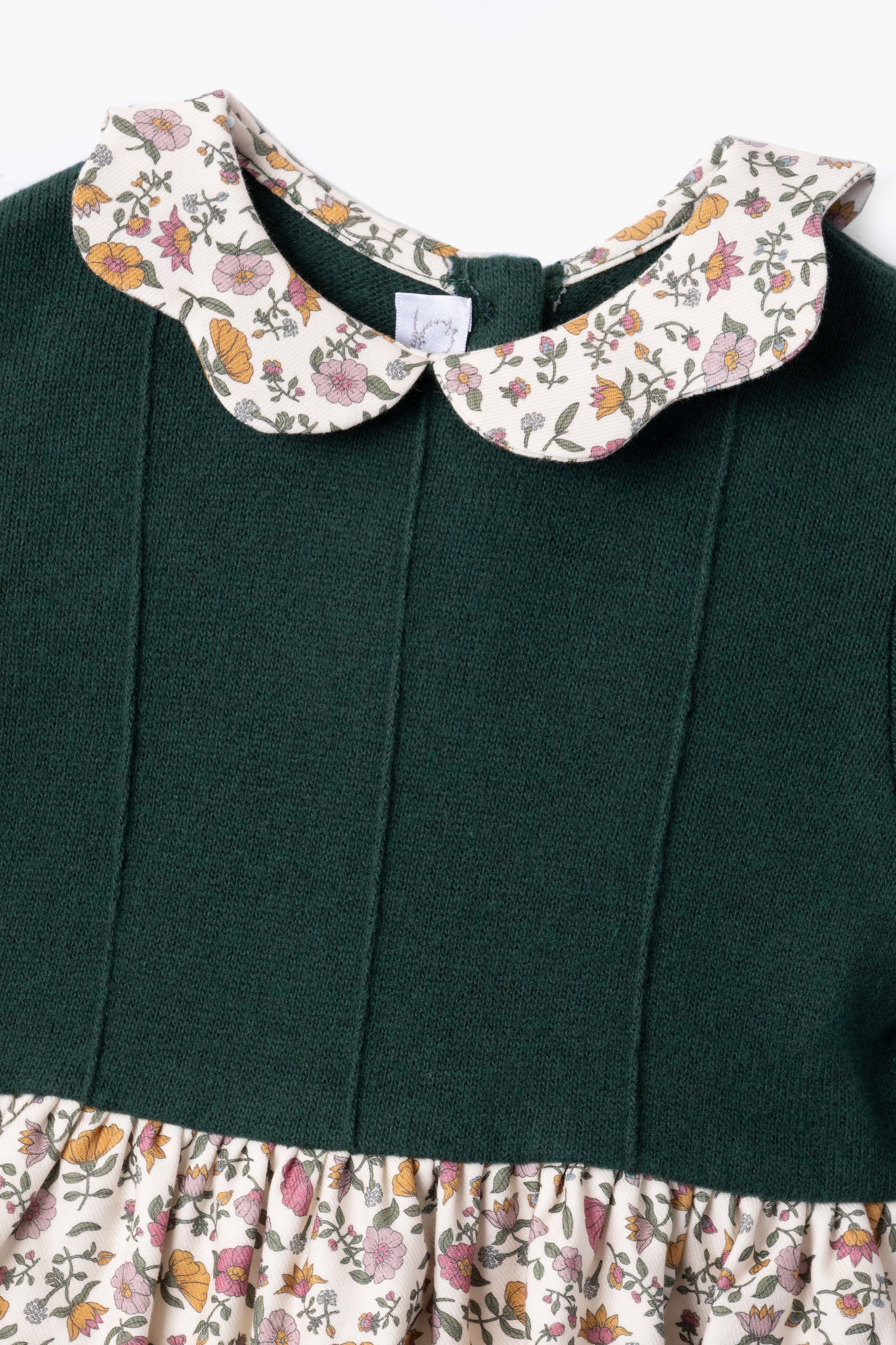 Vestito bambina verde e fiore bohémien