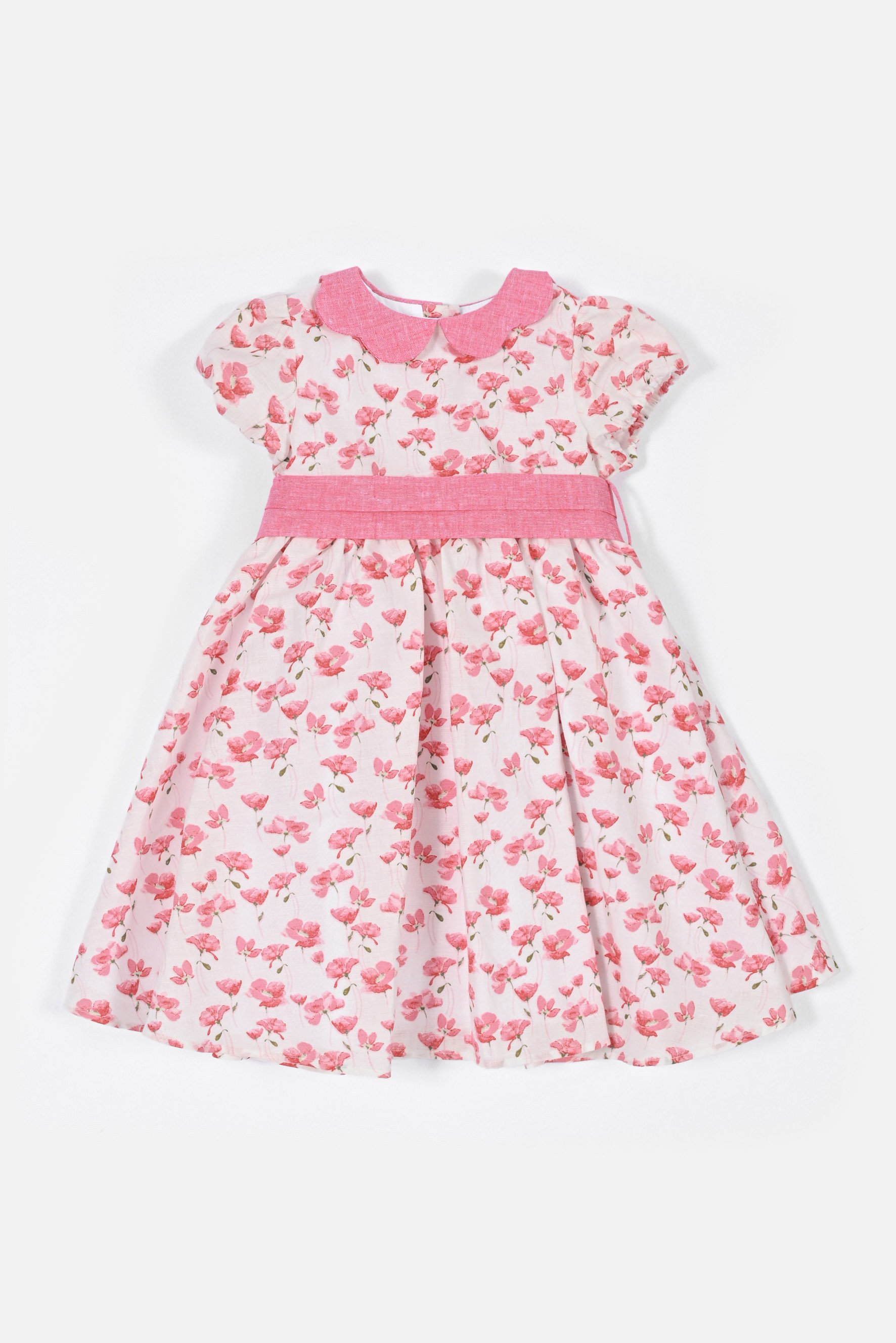 Vestito bambina lino fiore rosso con cintura Crochette