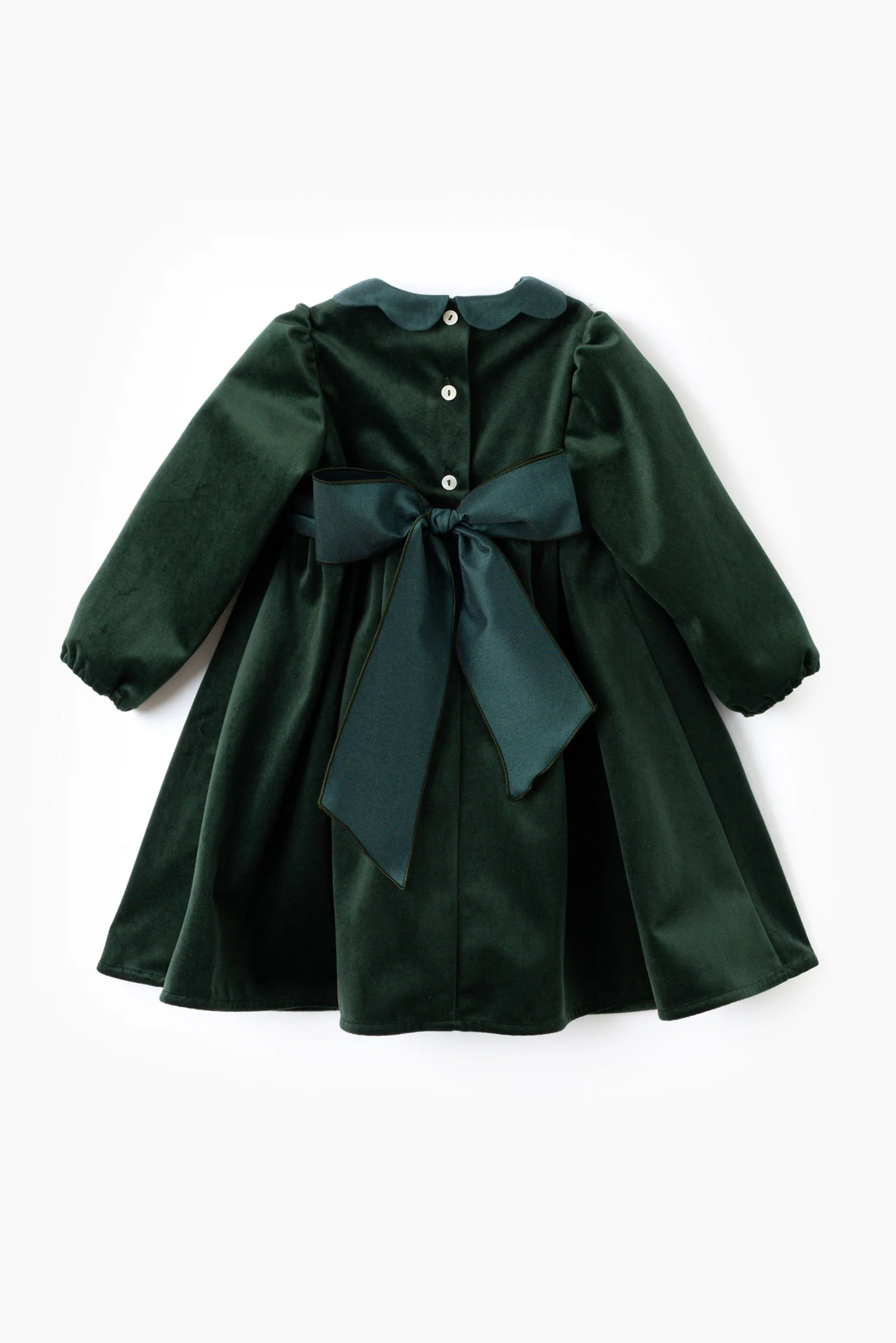Vestito bambina smock manica lunga velluto verde