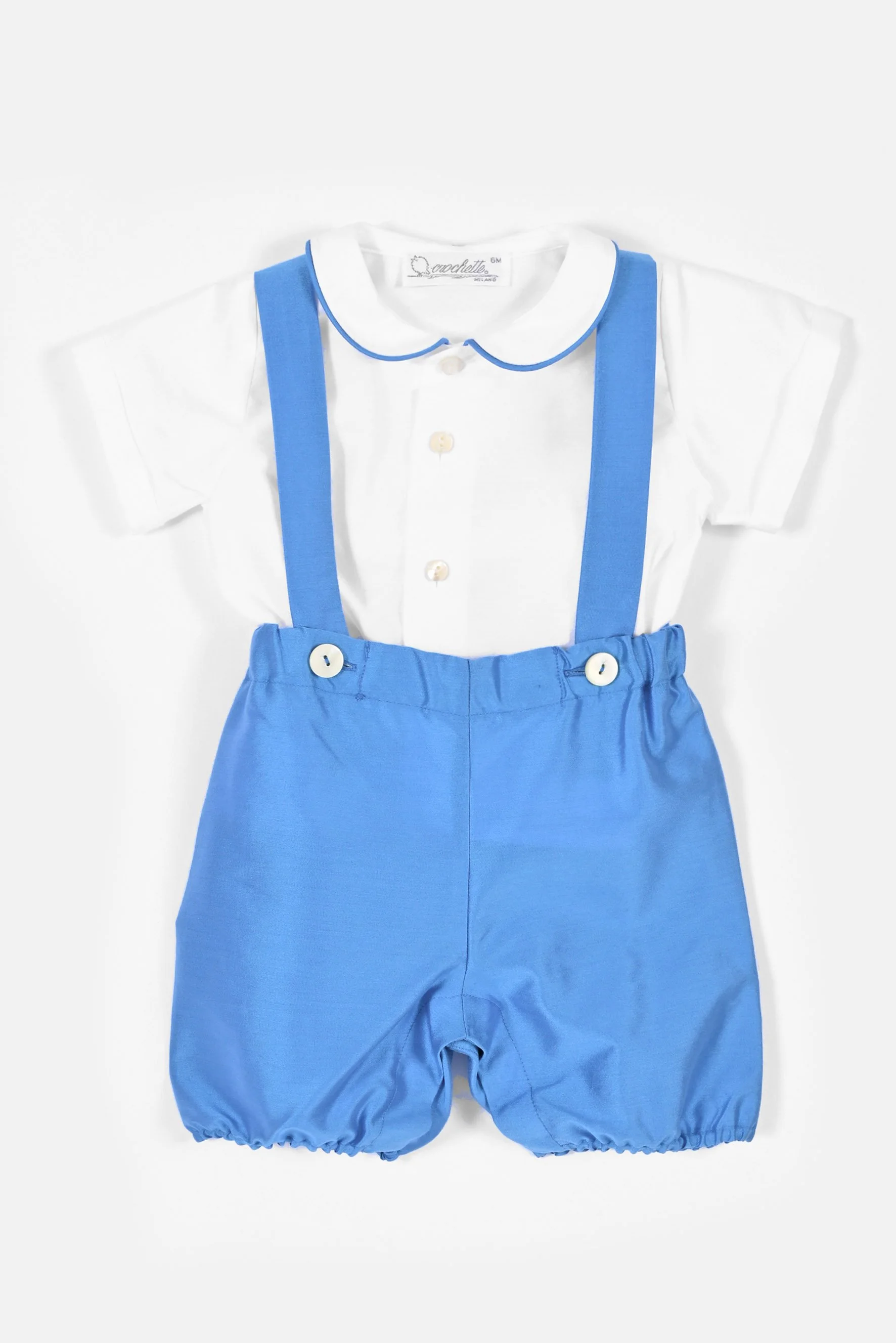 Completo cerimonia camicia raso bianco e zuava azzurro