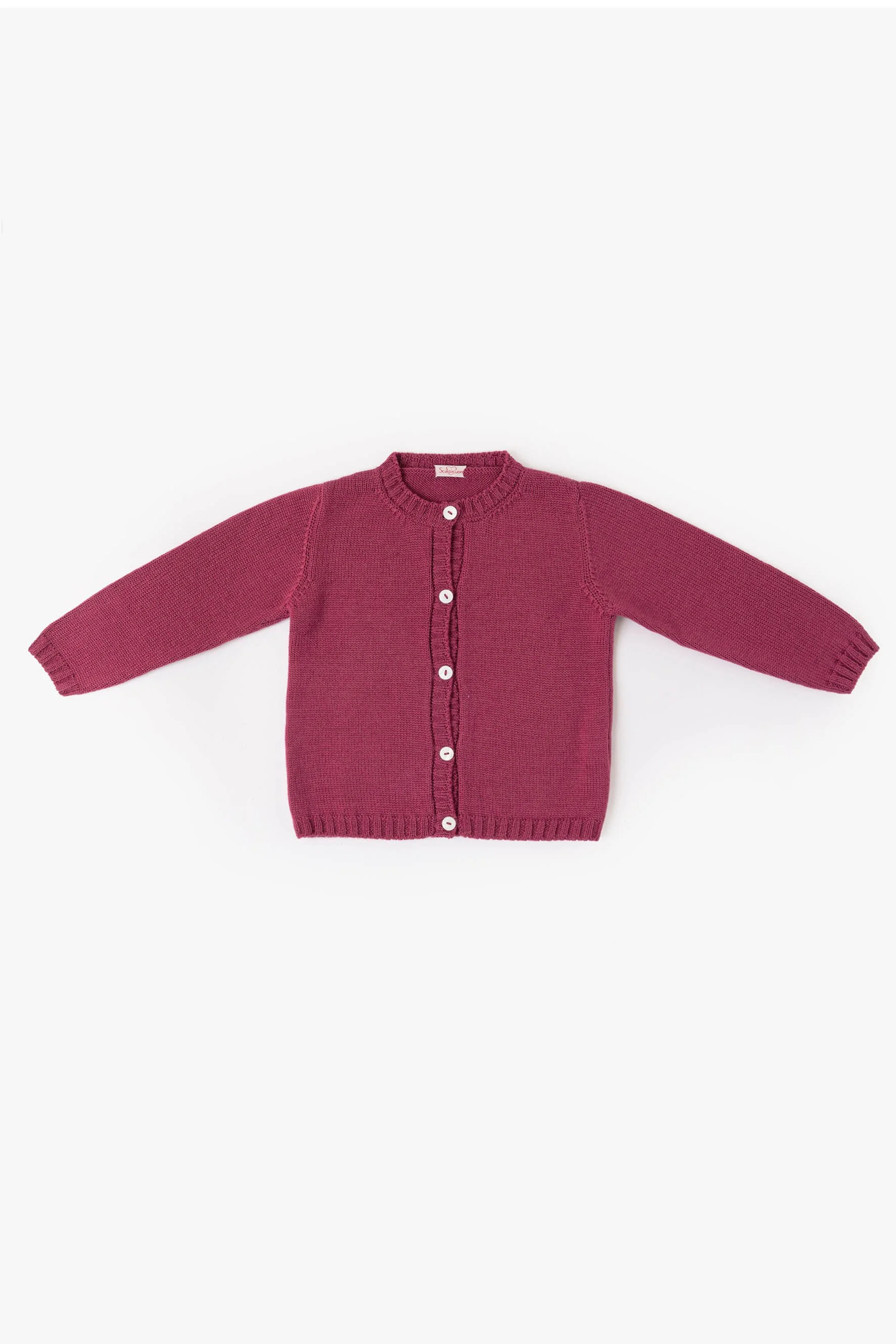 Cardigan bambina girocollo in lana fragola