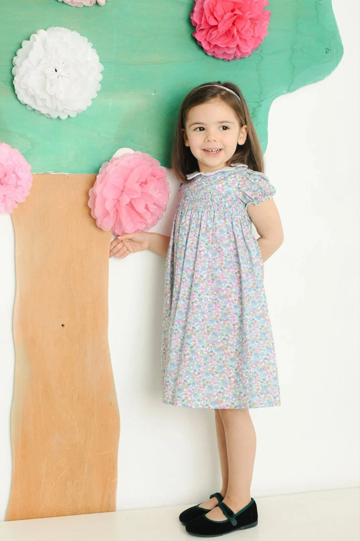 Vestito bambina a fiori avio e rosa