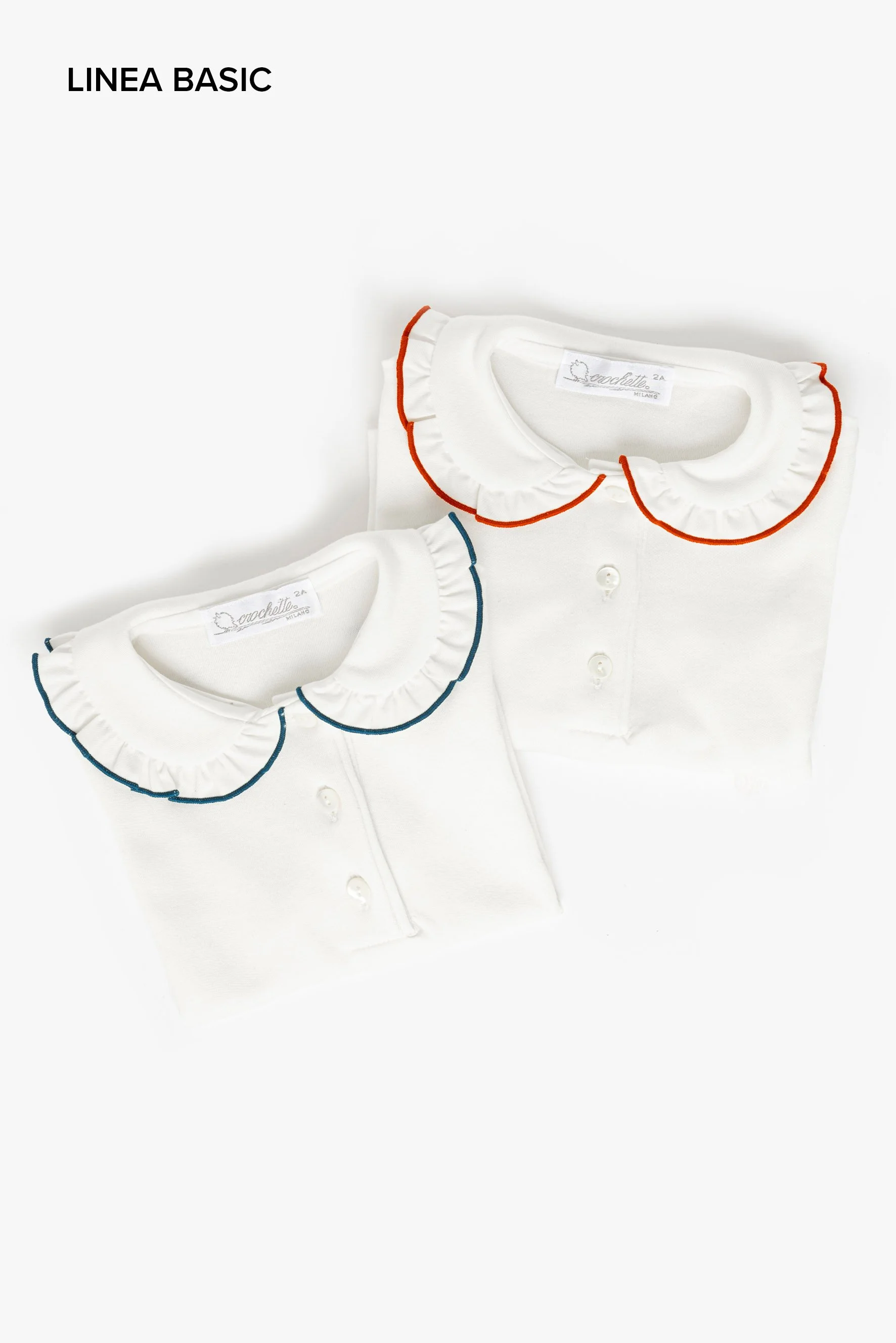 Polo bambina colletto rouches arancione e ottanio