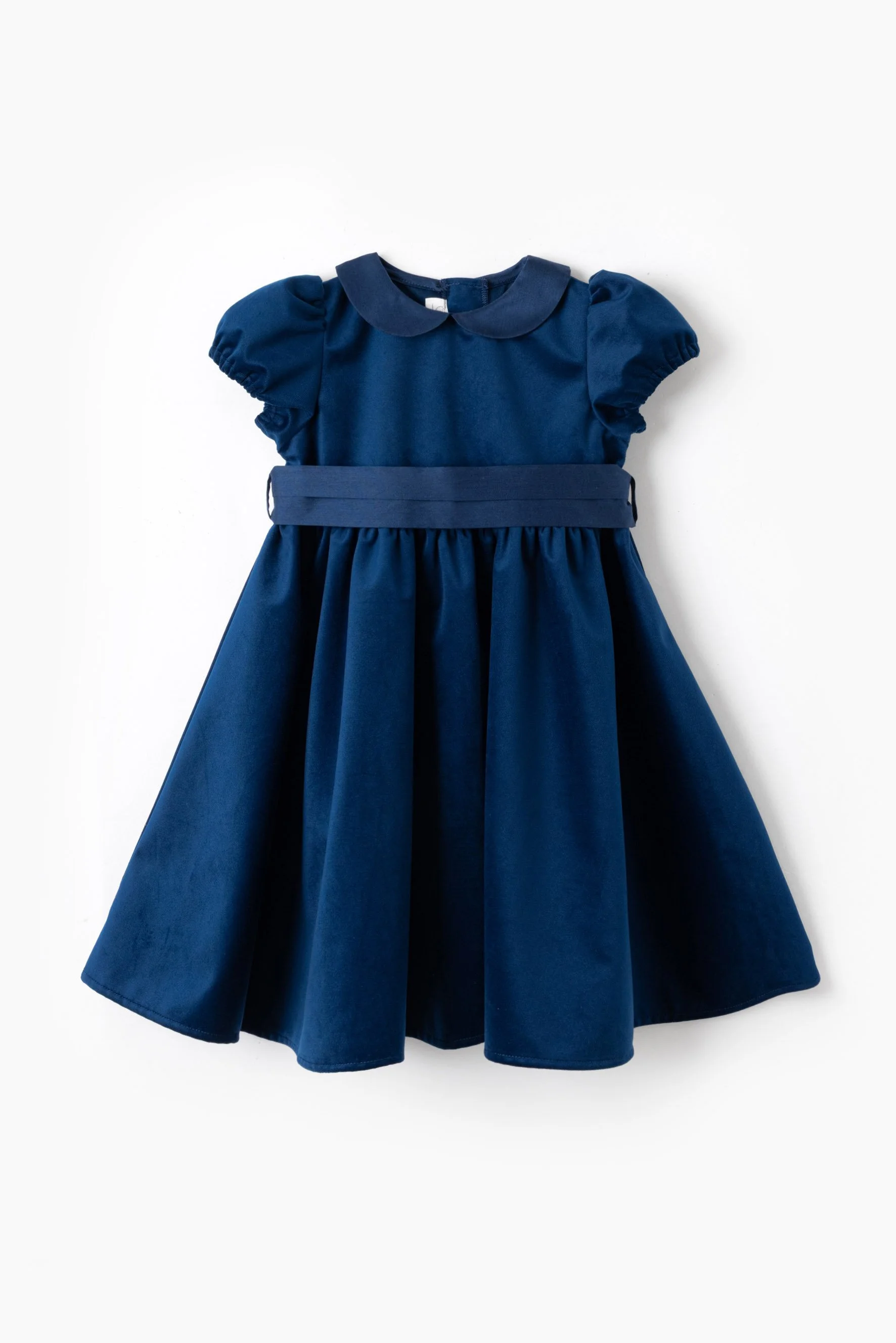 Vestito bambina velluto blu con cintura pieghe