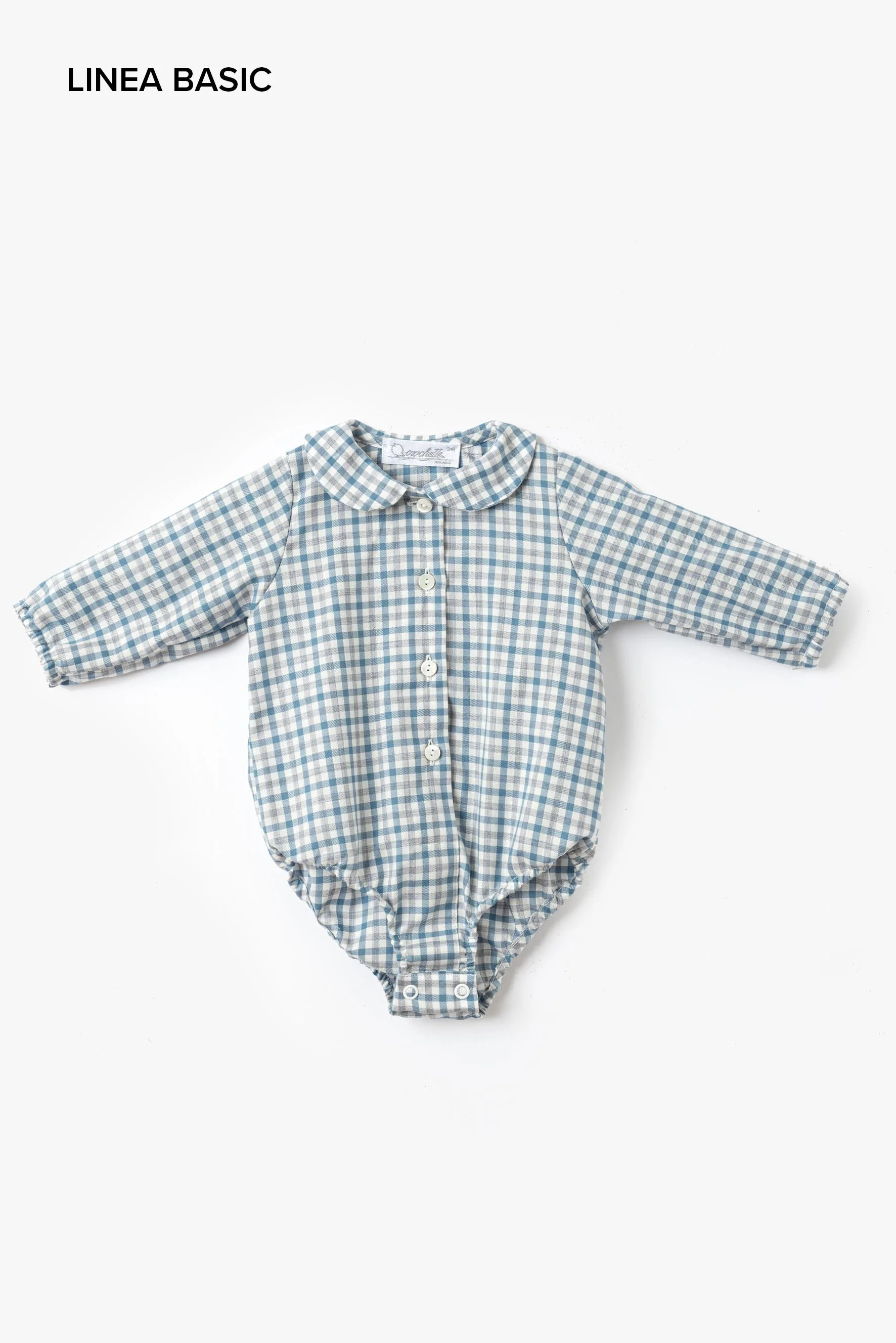 Body camicia neonato vichy azzurro grigio
