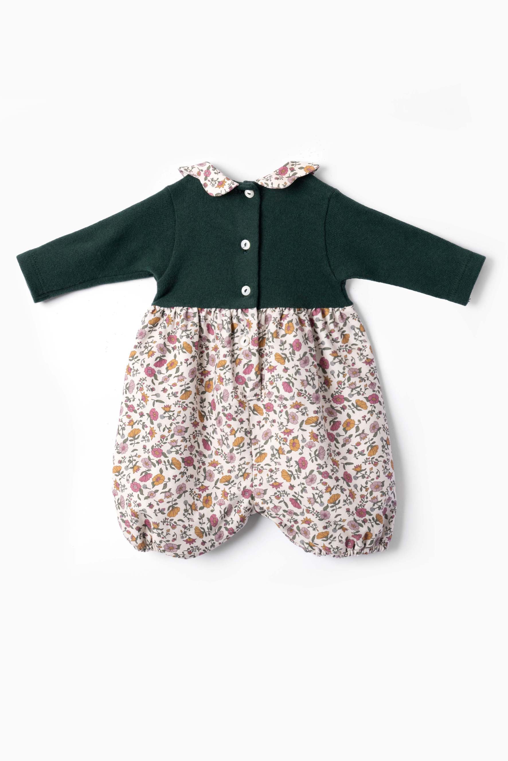Pagliaccetto neonata maglia verde fiore bohémien