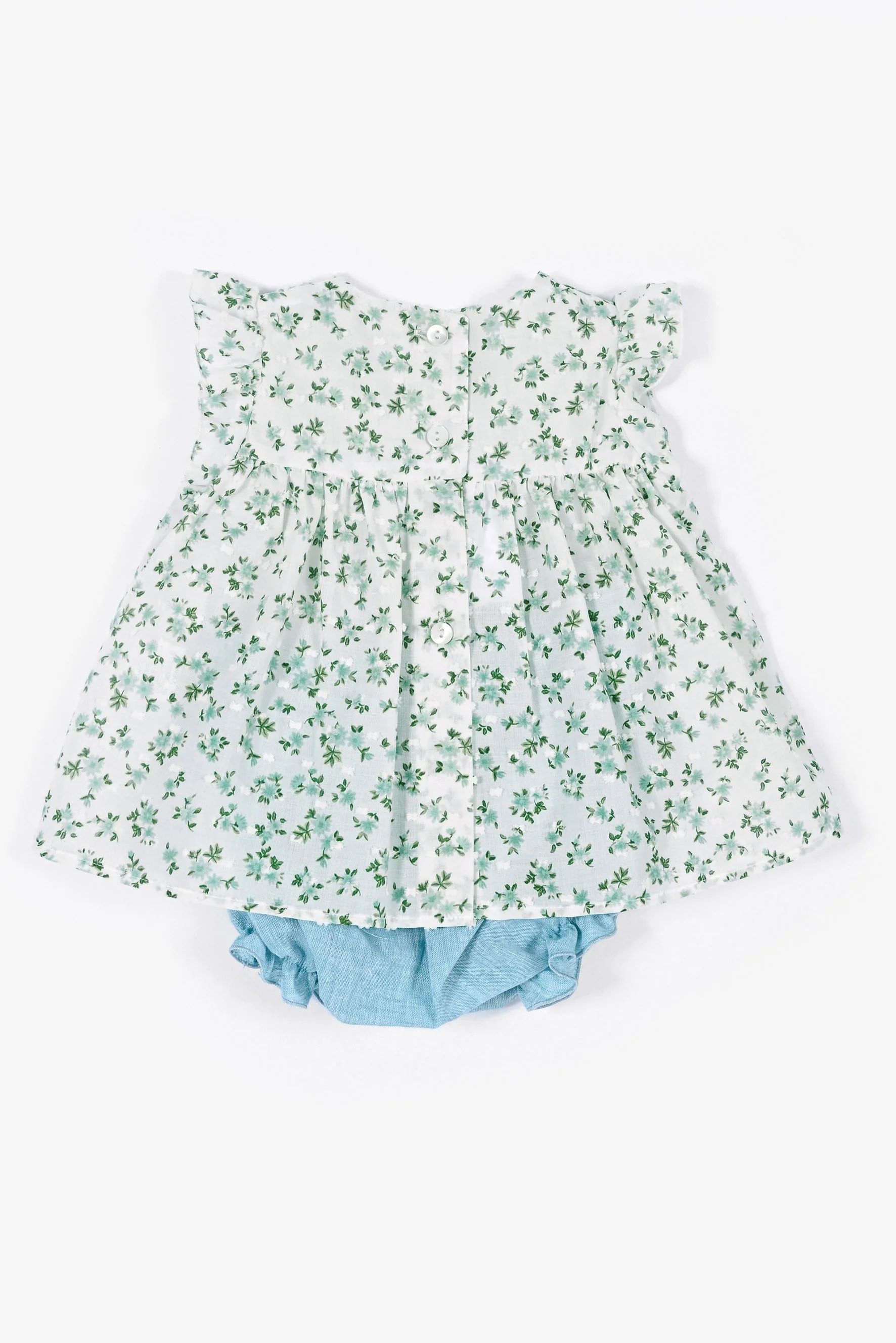 Camicino neonata fiore plumetis verde con culotte