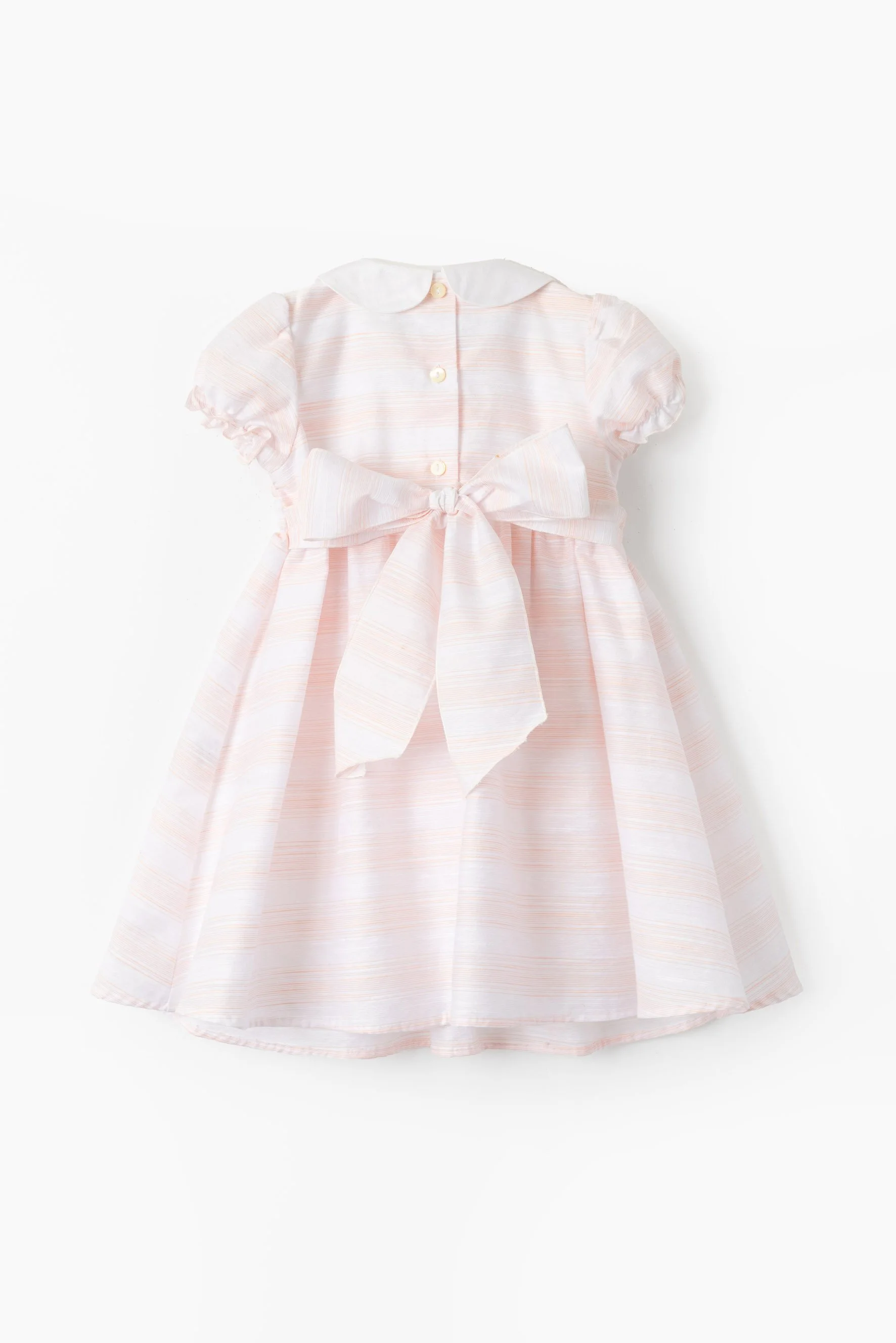 Vestito bambina elasticato raso fiammato a righe rosa retro