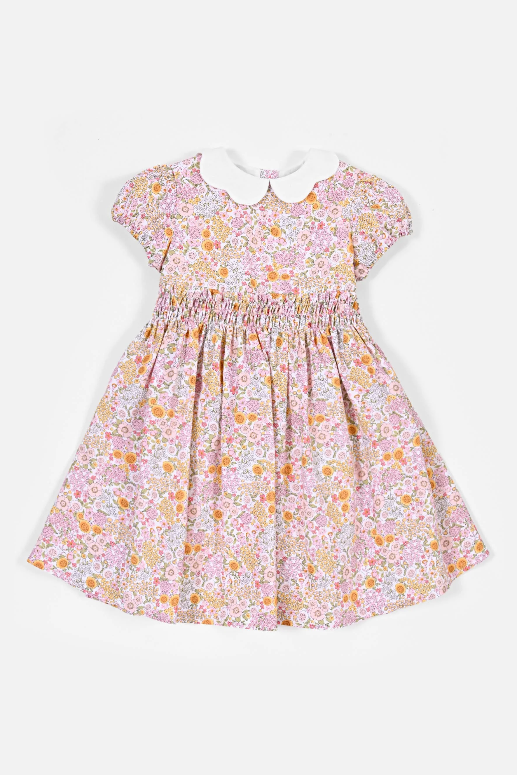 Vestito bambina elasticato fiore rosa giallo