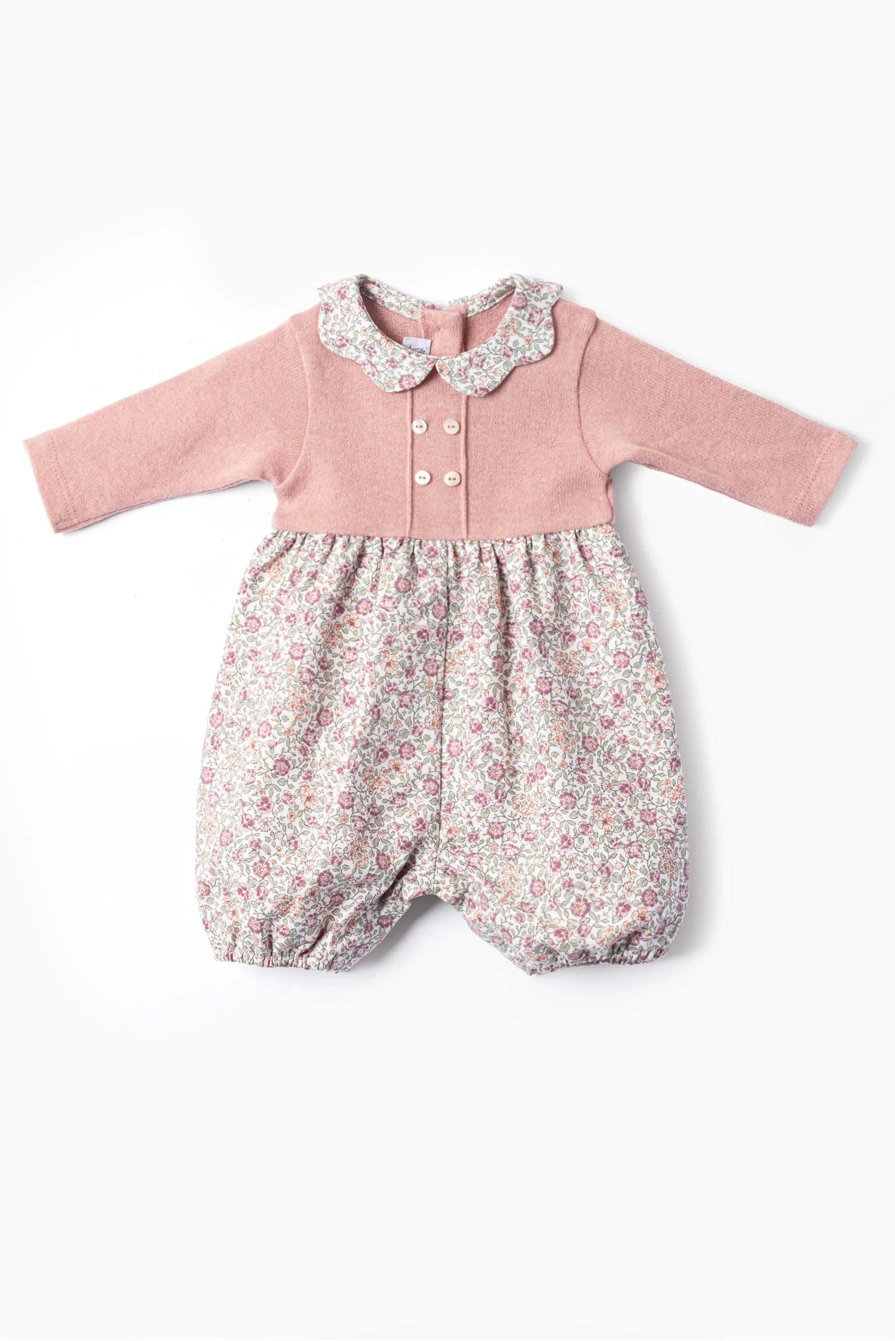 Pagliaccetto neonata maglia rosa fiore malva verde